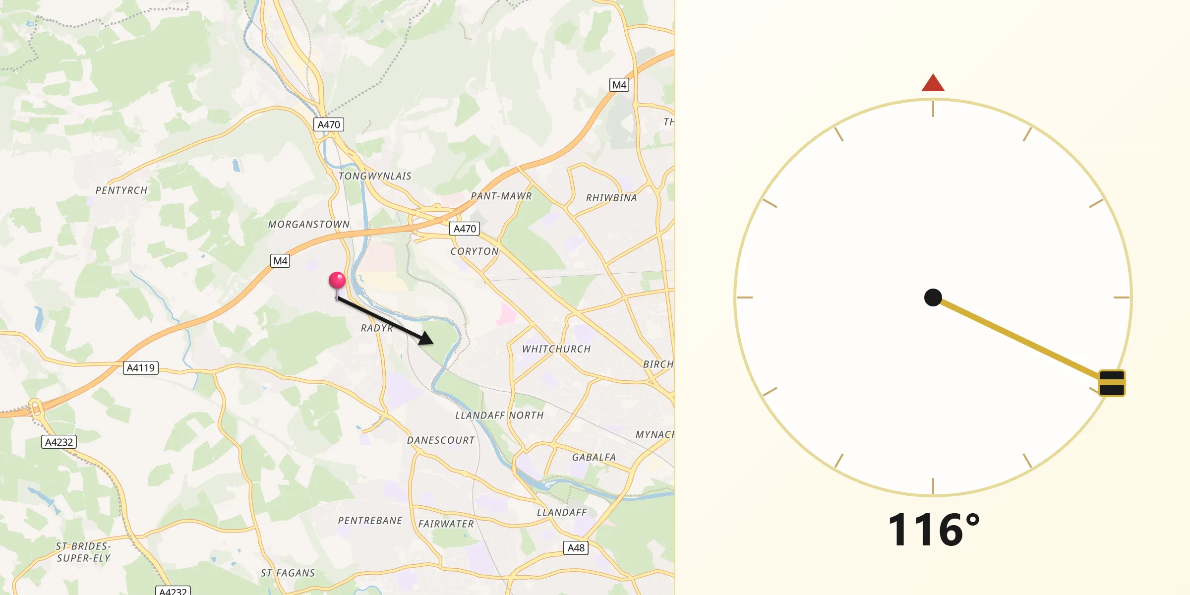 Qibla Direction from Radyr