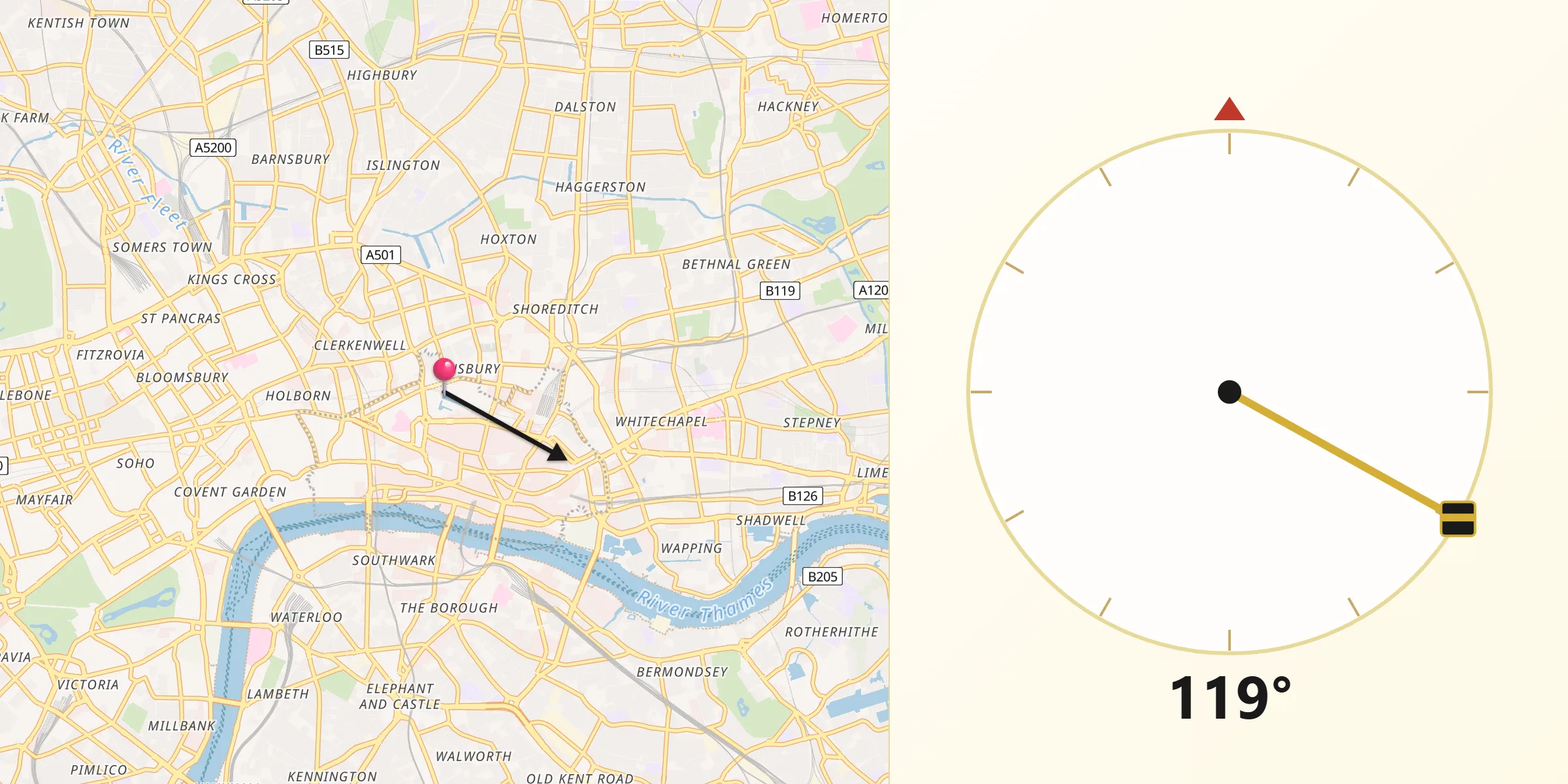 Qibla Direction from Barbican