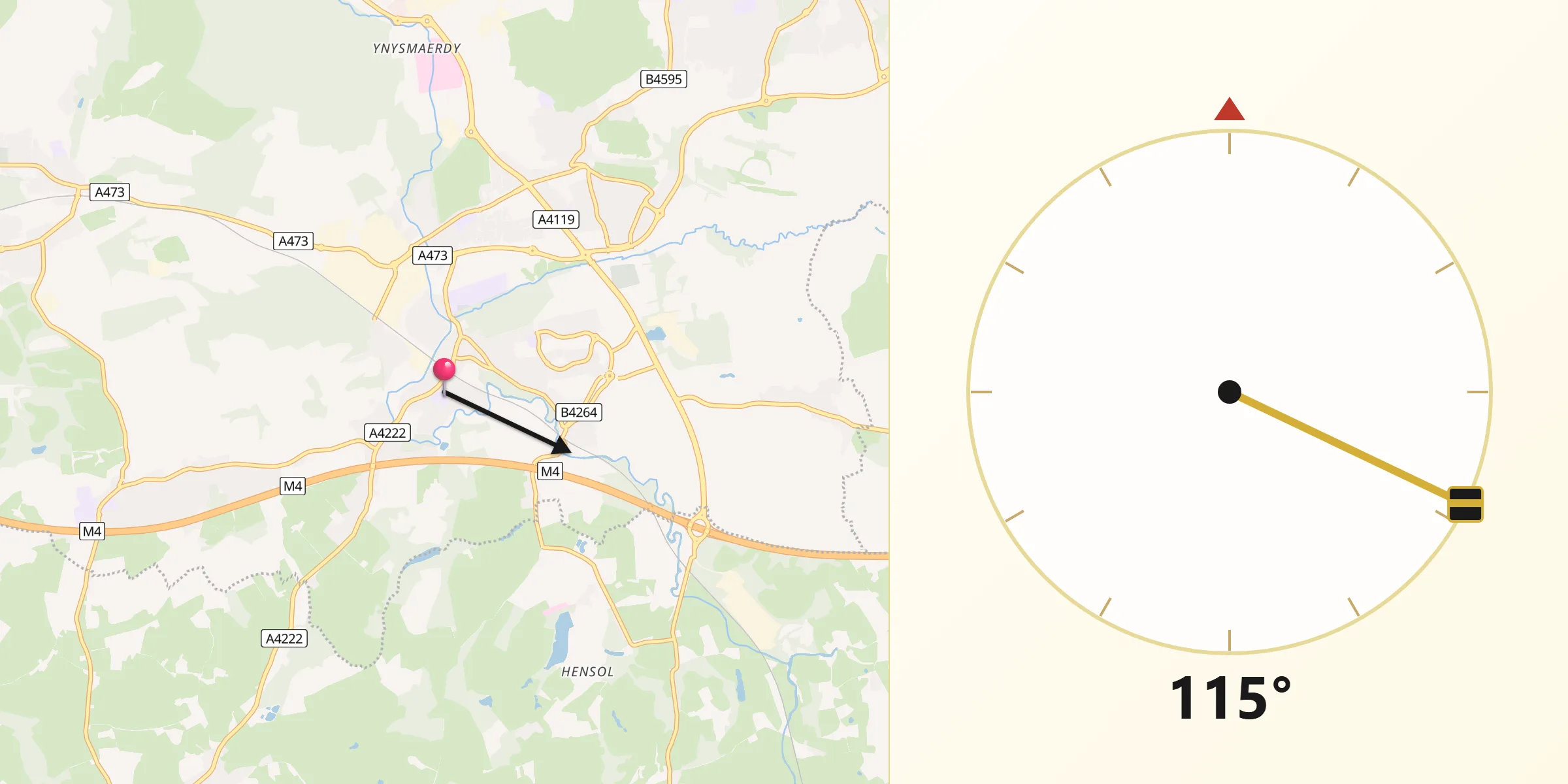 Qibla Direction from Pontyclun
