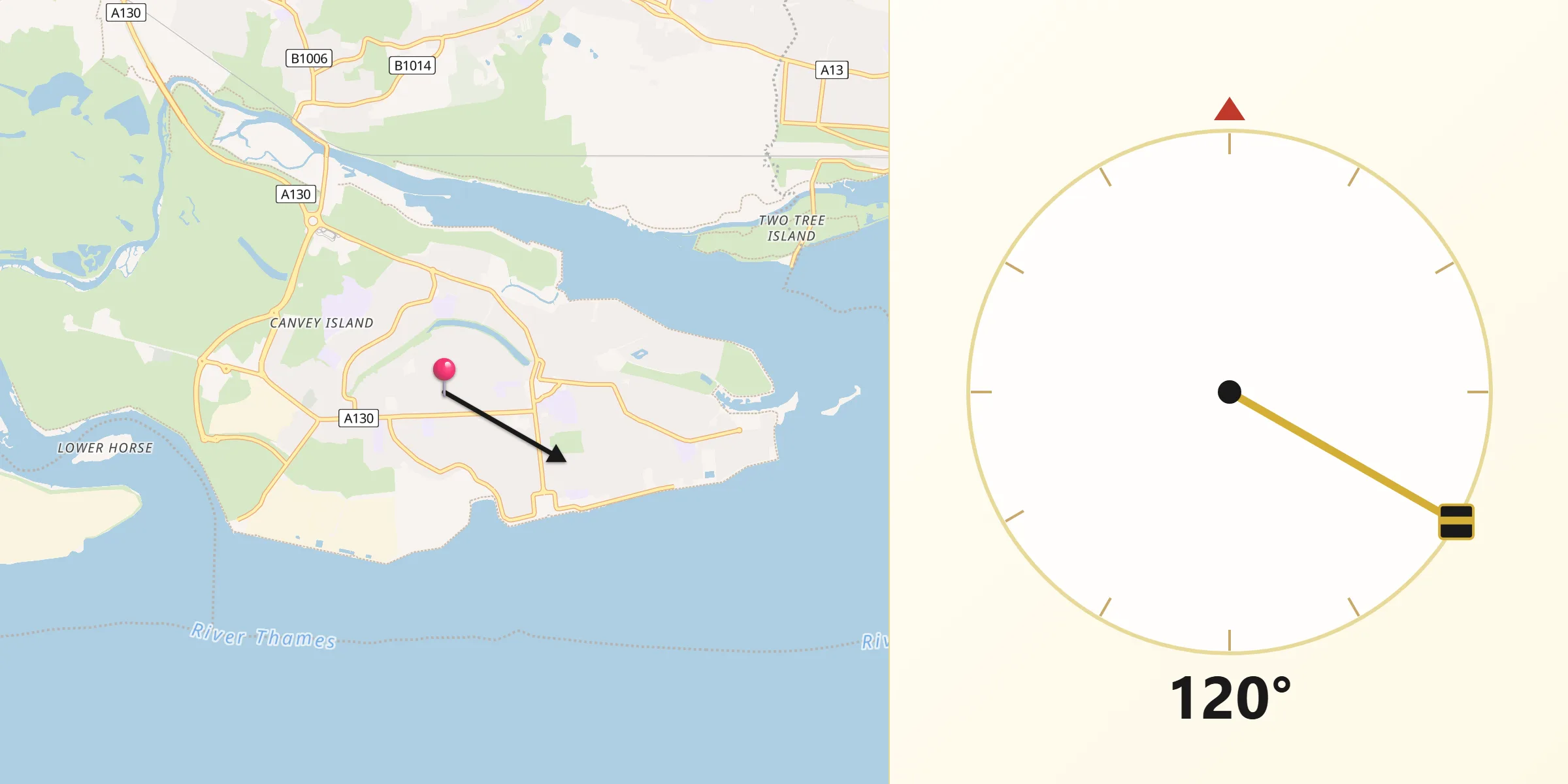 Qibla Direction from Canvey Island