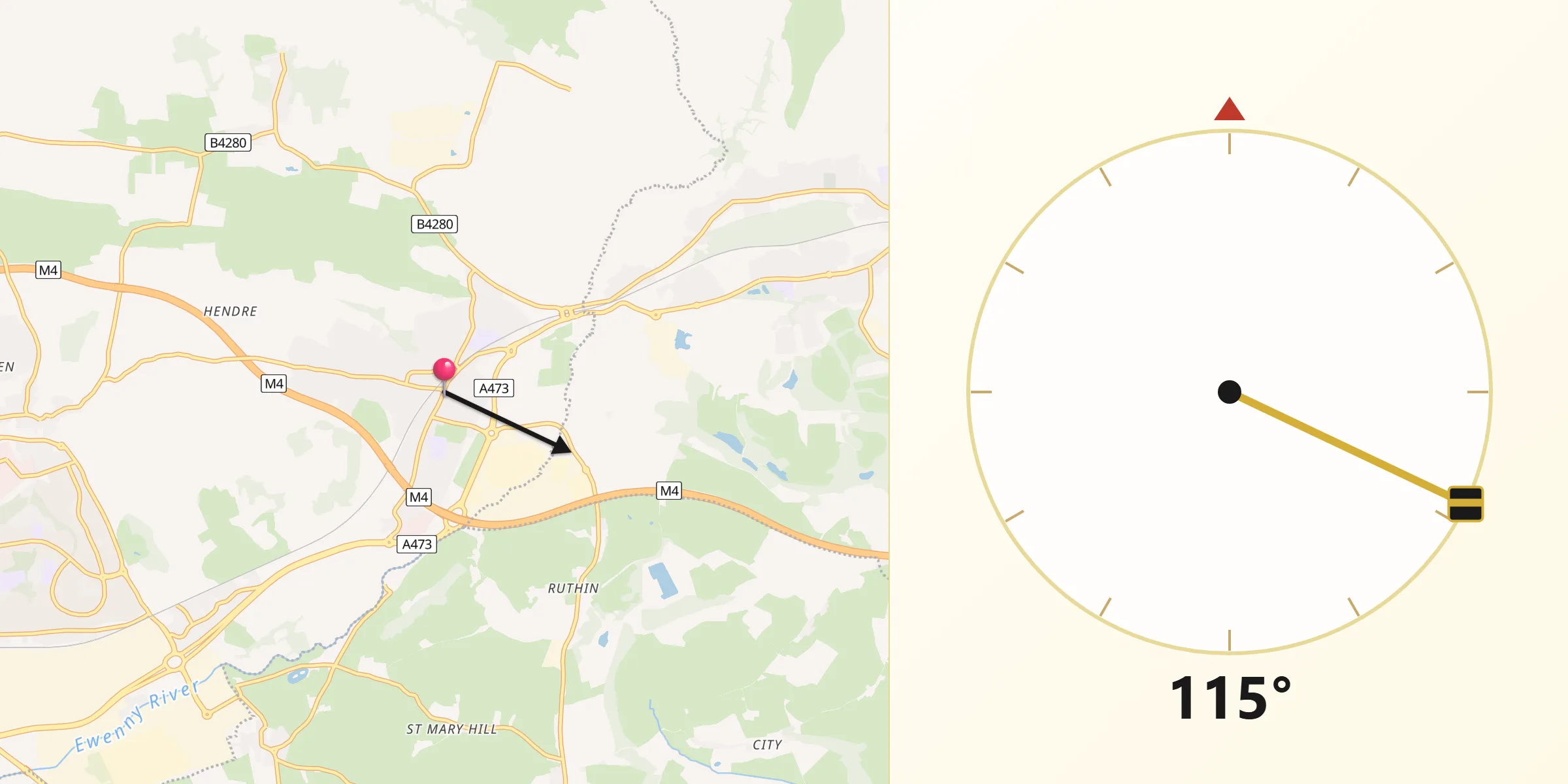 Qibla Direction from Pencoed