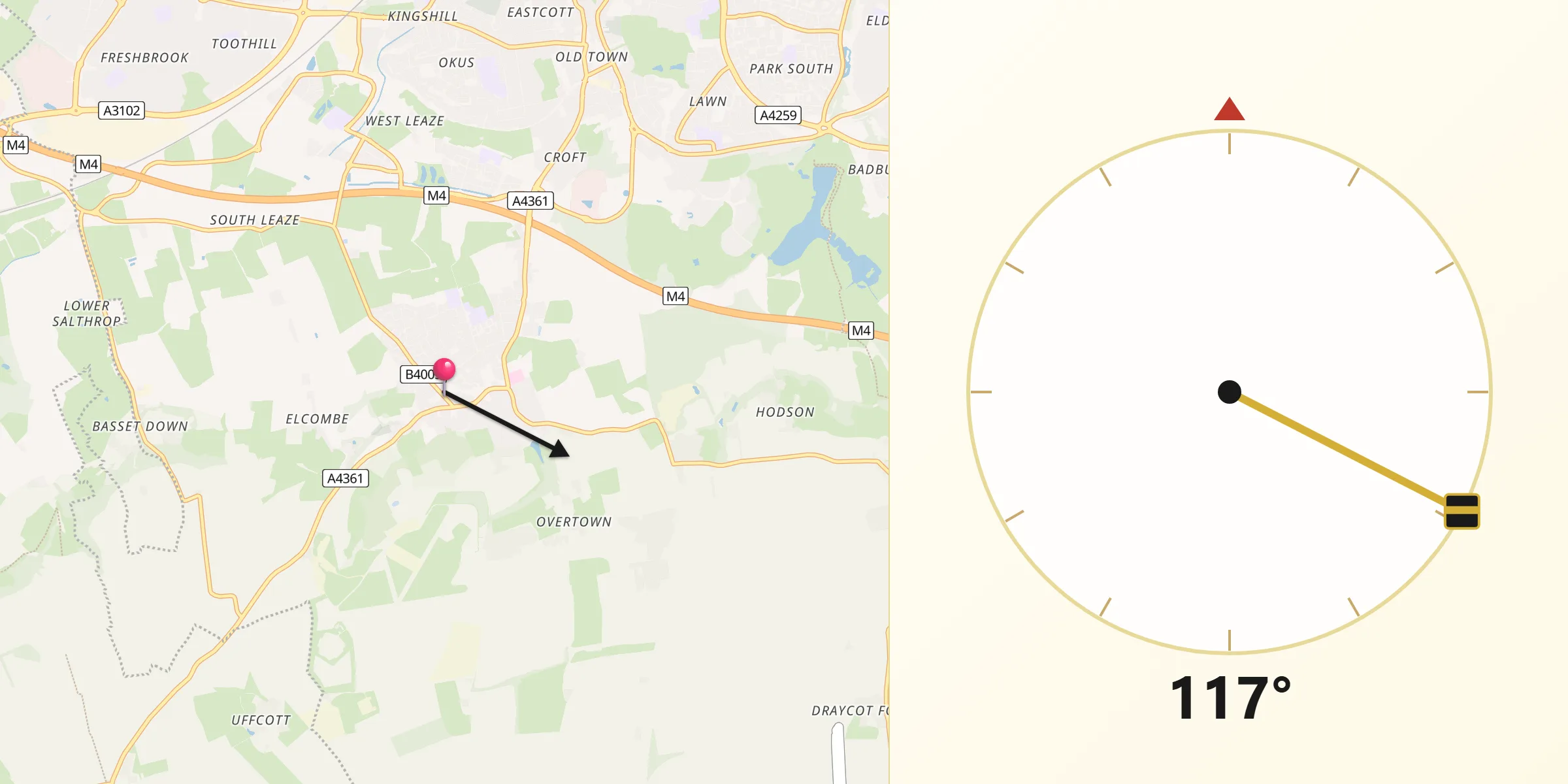 Qibla Direction from Wroughton