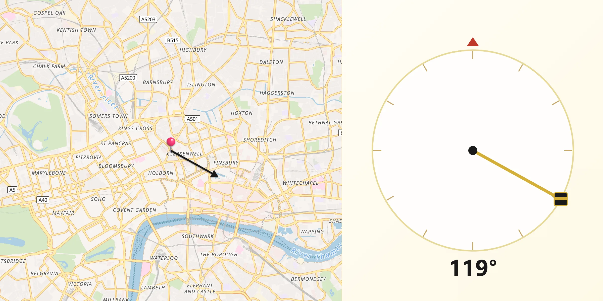 Qibla Direction from Clerkenwell