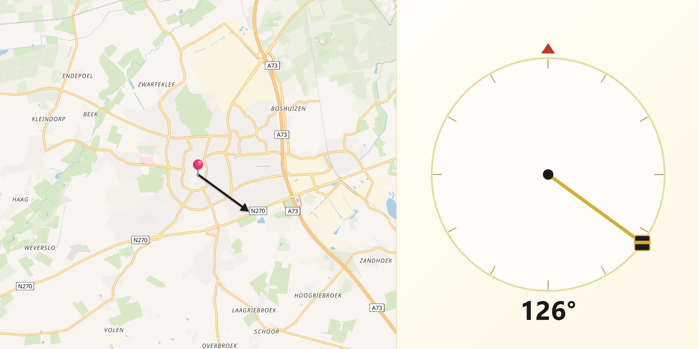 Qibla Richting vanaf Venray