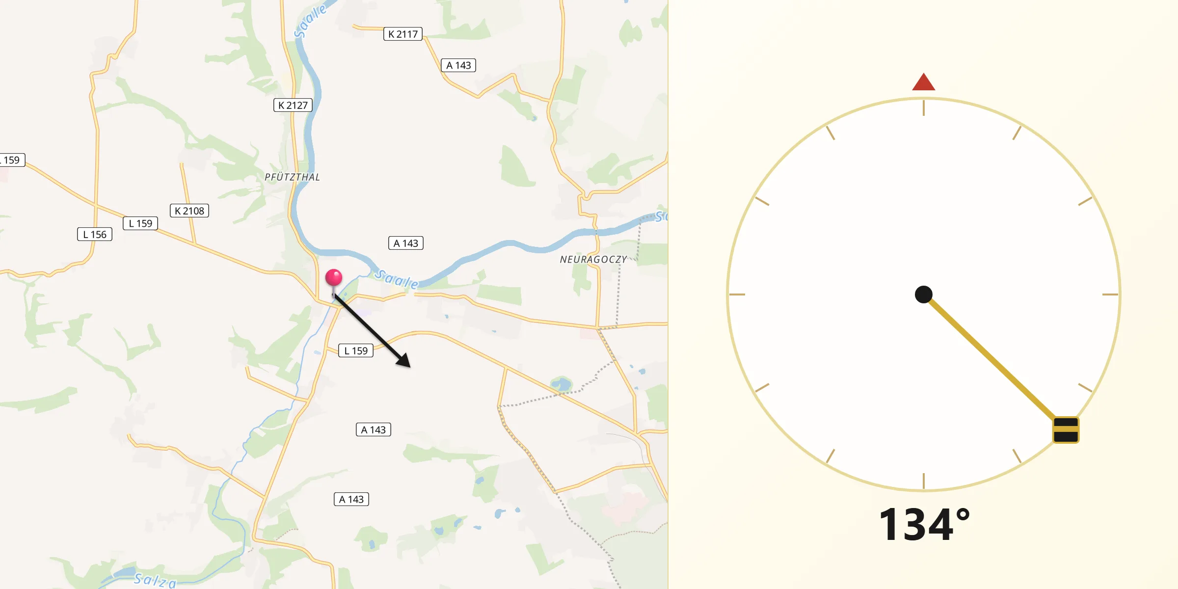 Qibla-Richtung von Salzmünde