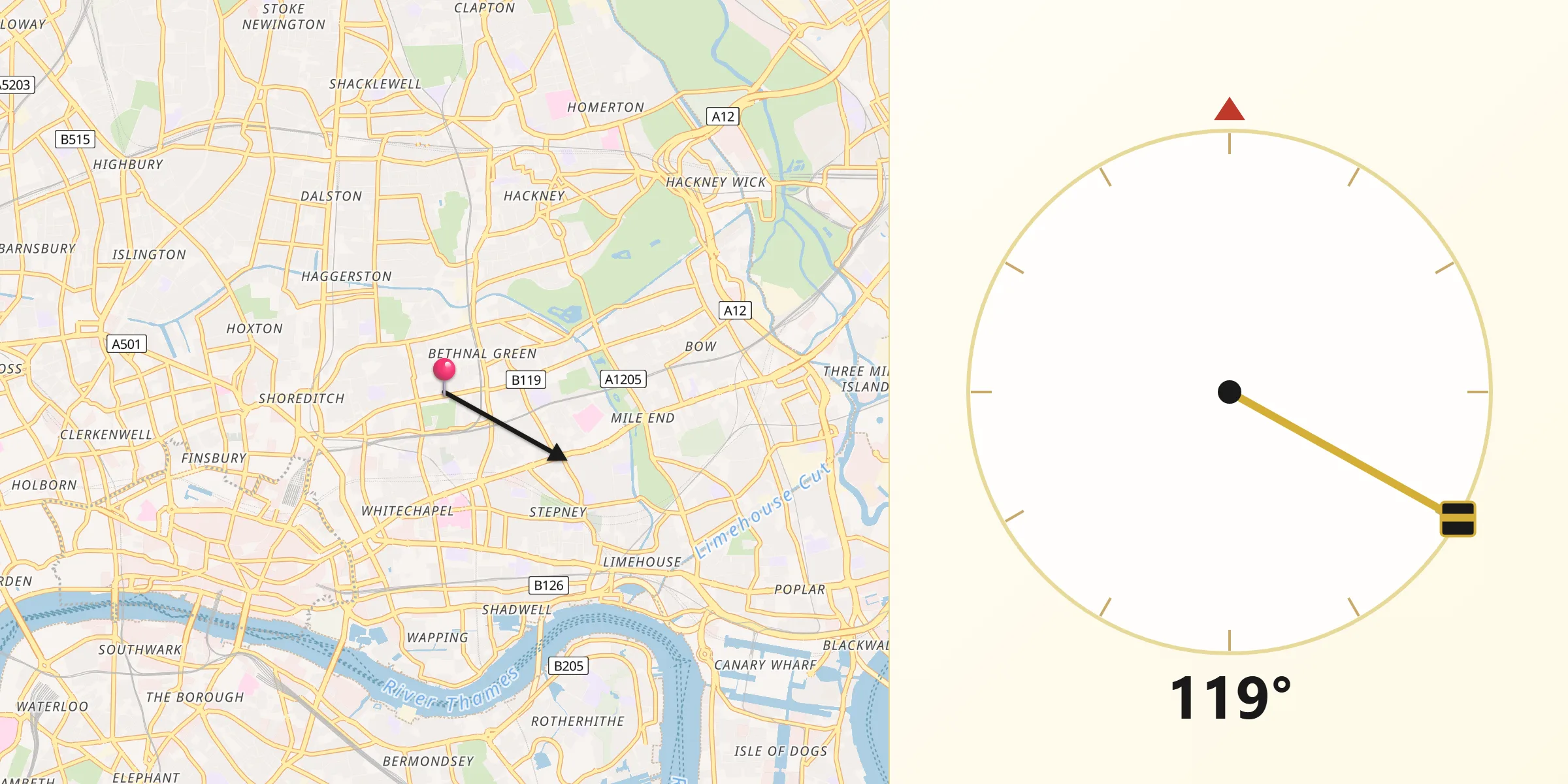 Qibla Direction from Bethnal Green