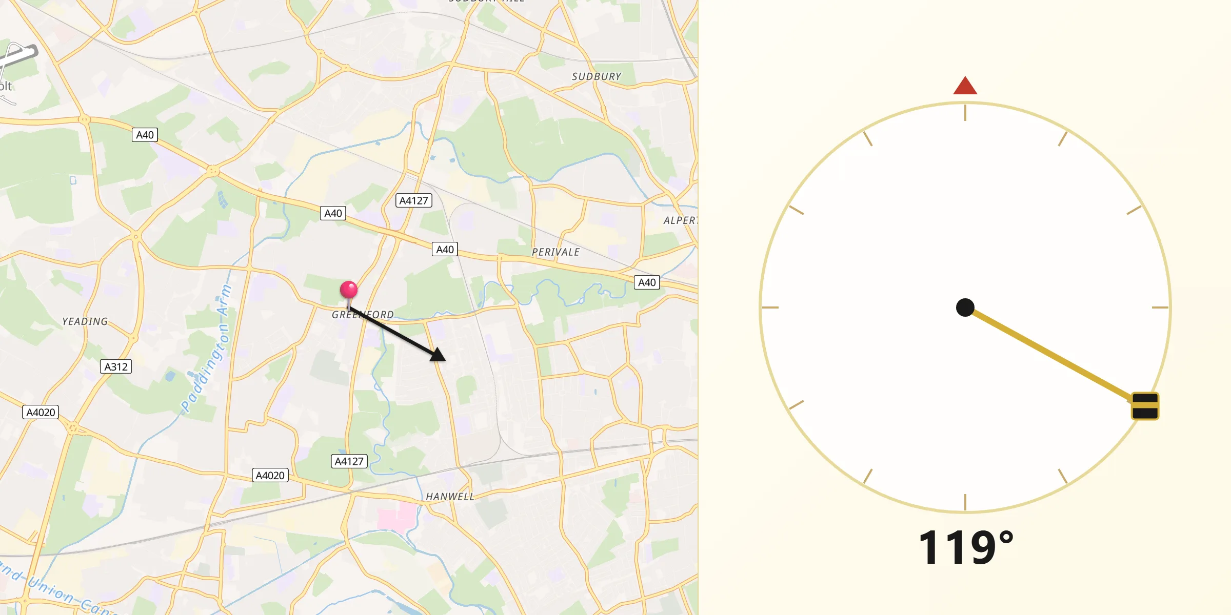 Qibla Direction from Greenford