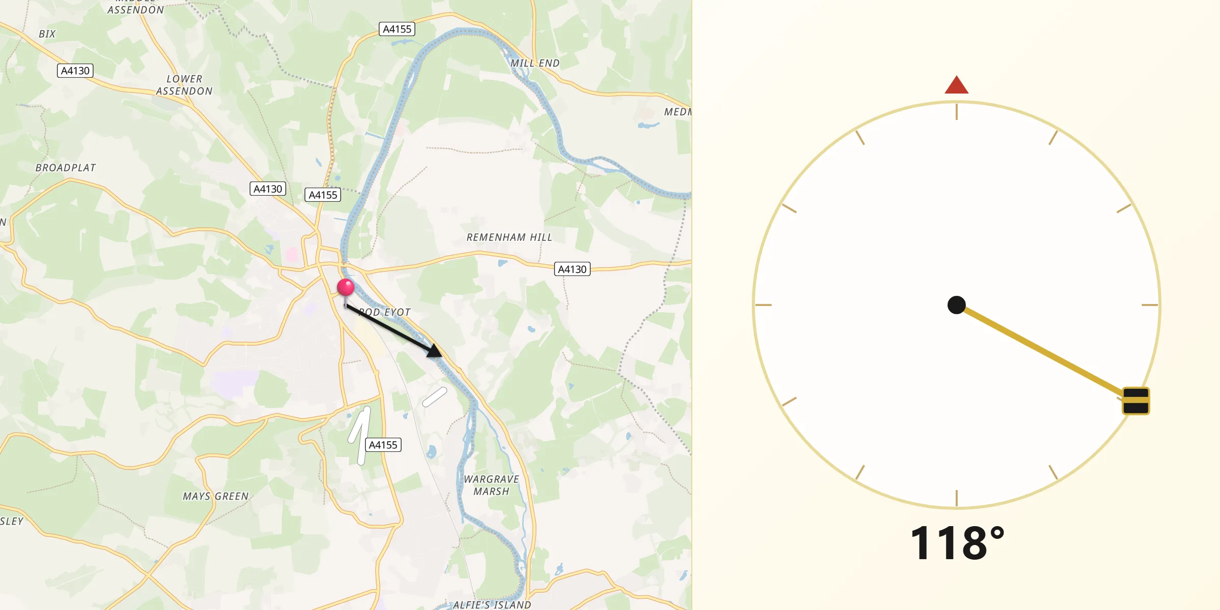 Qibla Direction from Henley-on-Thames