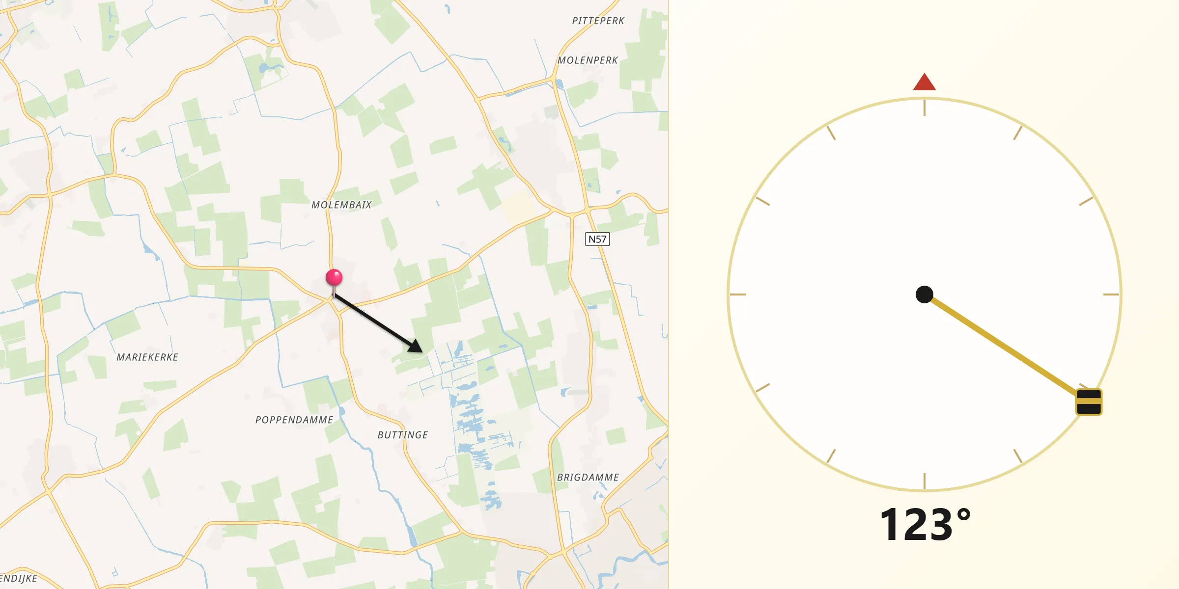 Qibla Richting vanaf Grijpskerke