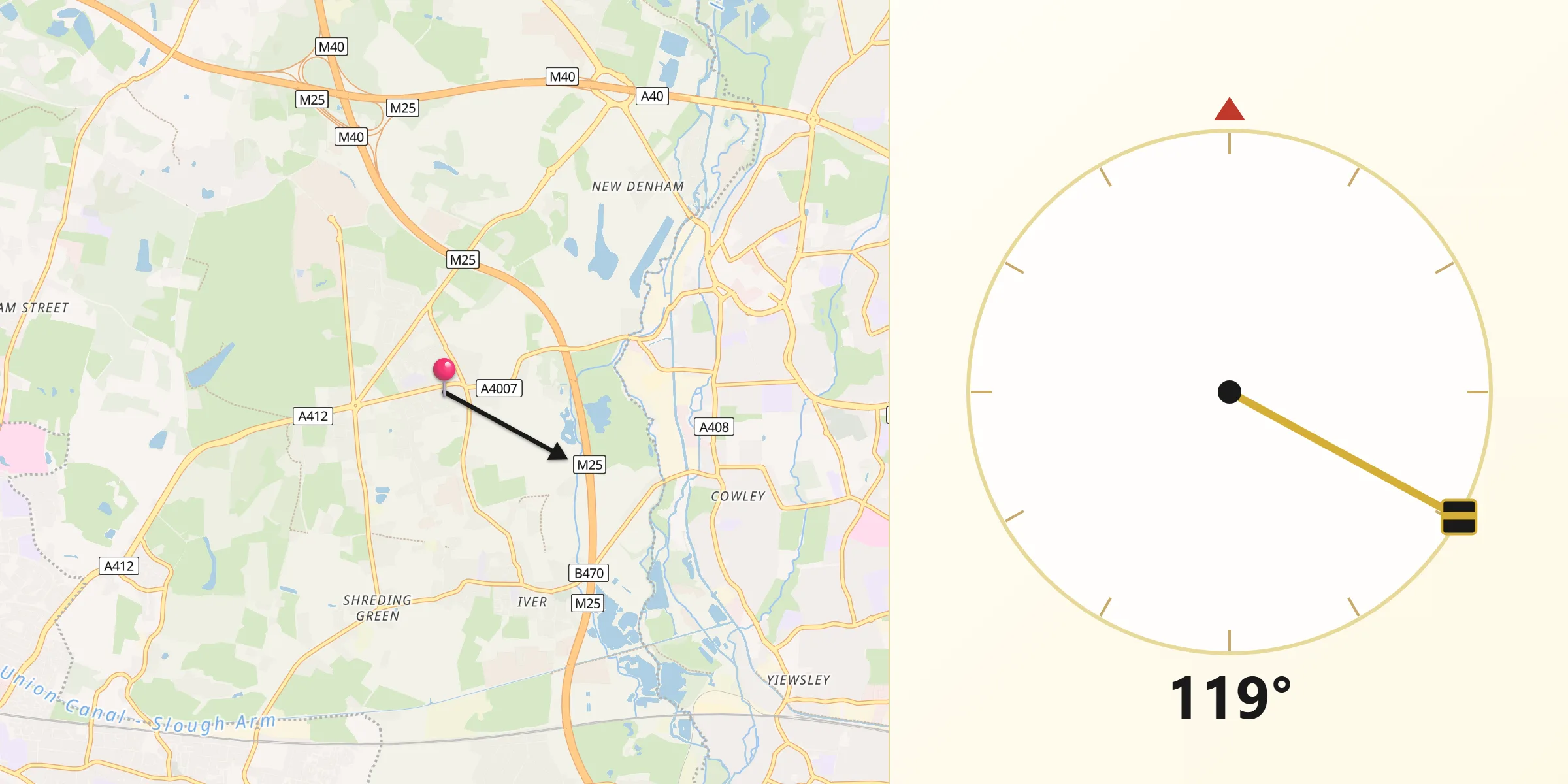 Qibla Direction from Iver Heath