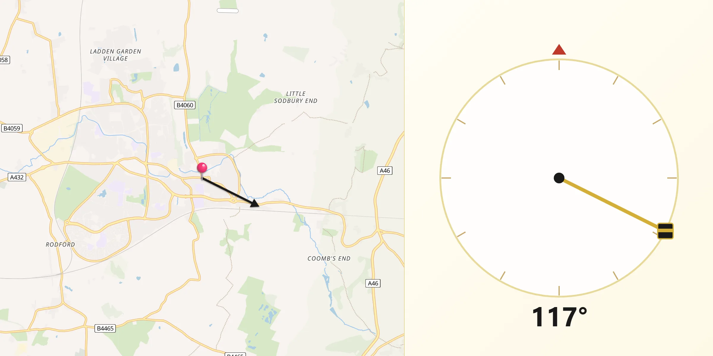Qibla Direction from Chipping Sodbury