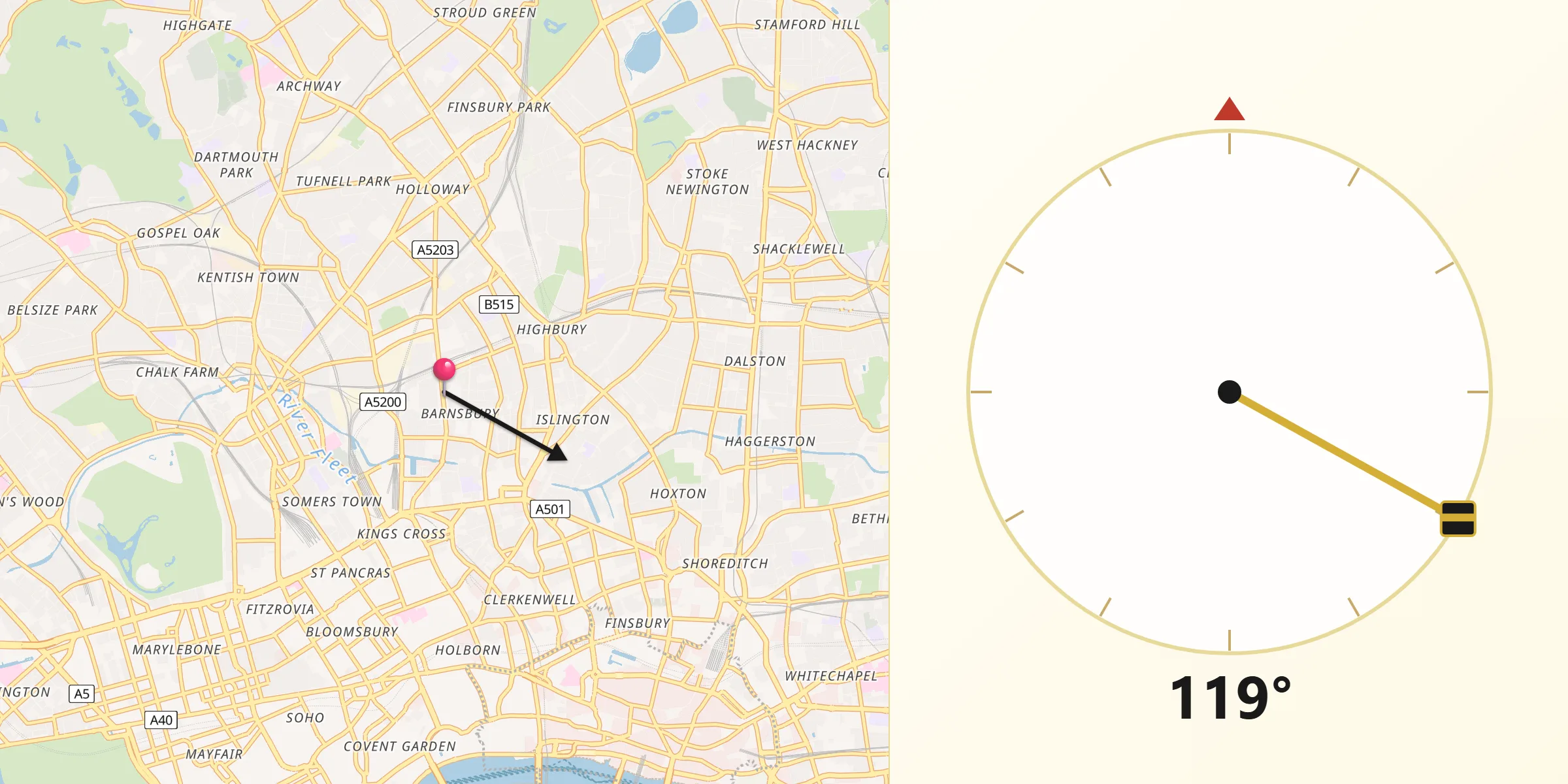 Qibla Direction from Barnsbury