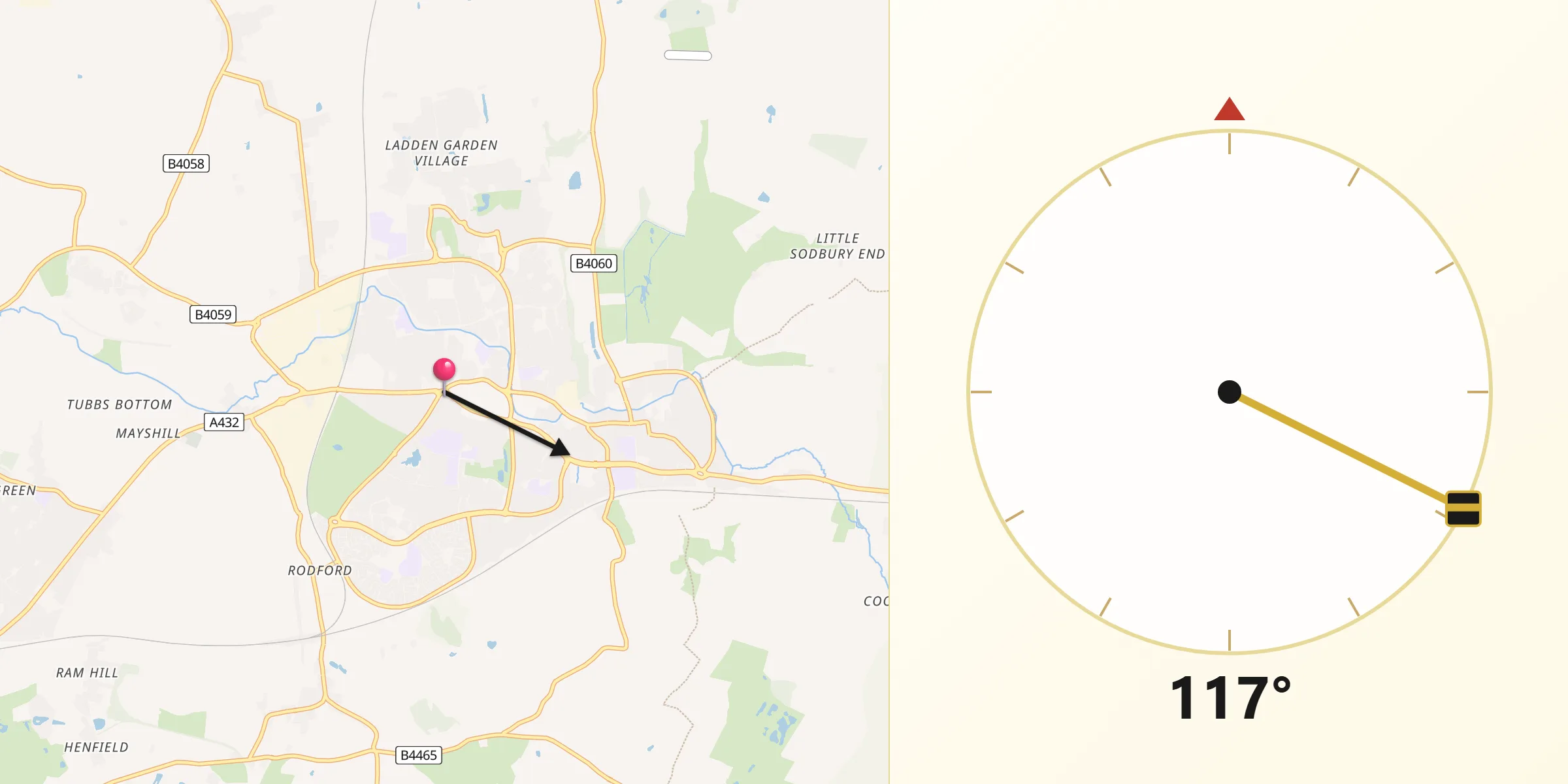Qibla Direction from Yate