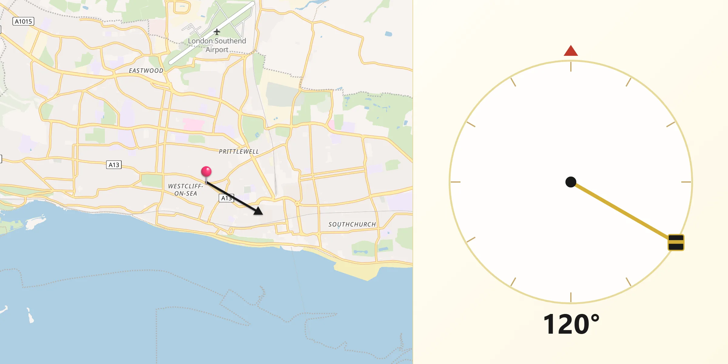 Qibla Direction from Westcliff-on-Sea