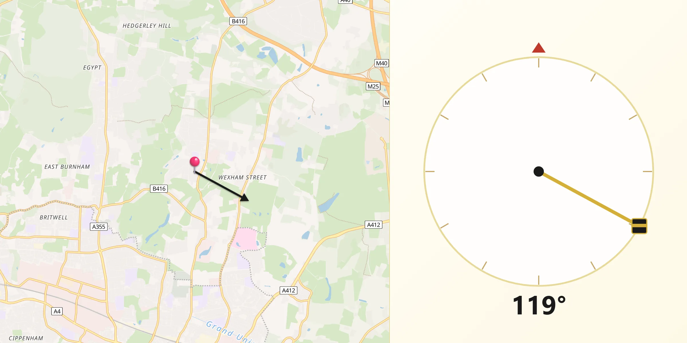 Qibla Direction from Stoke Poges