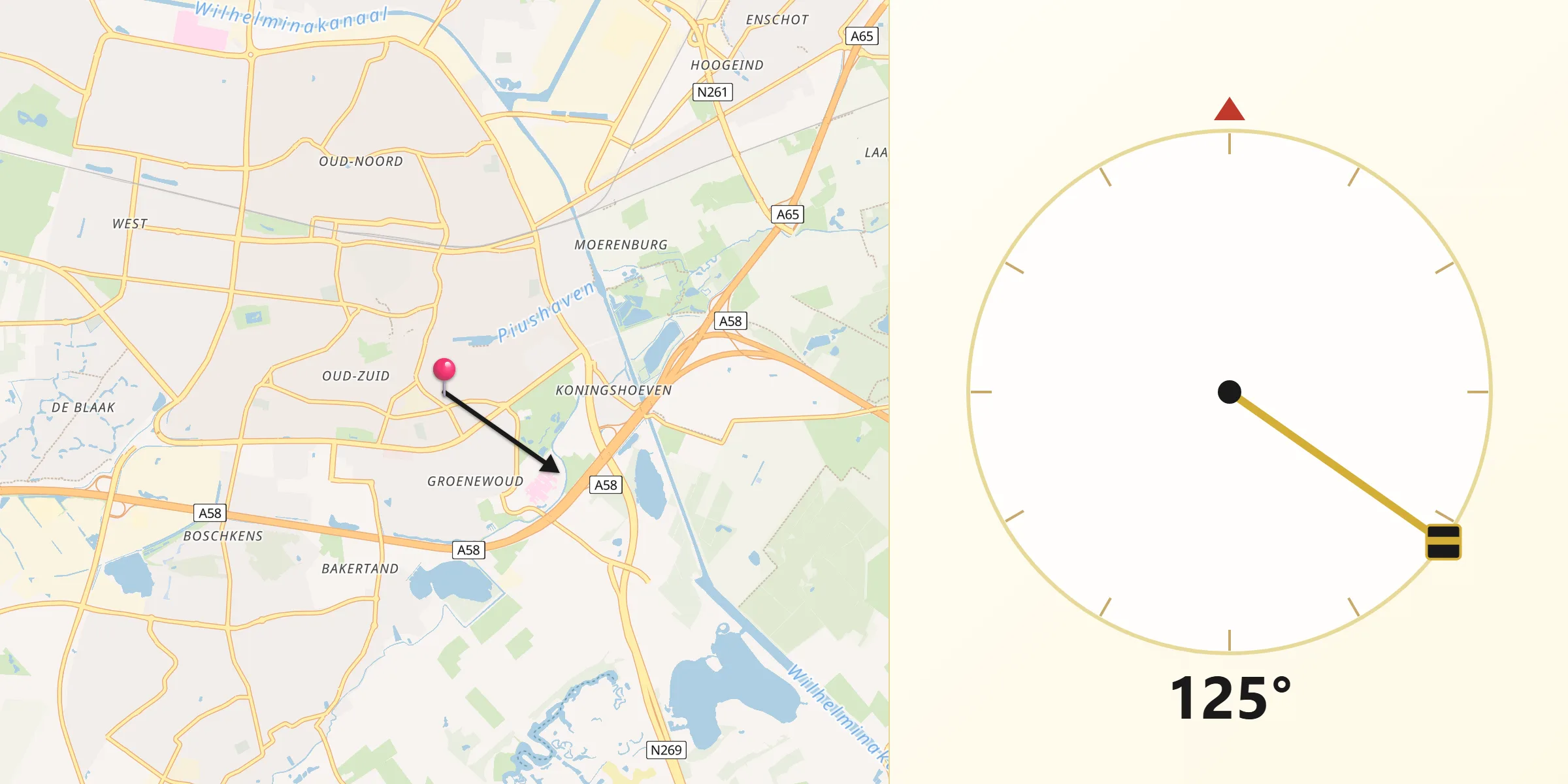 Qibla Richting vanaf Broekhoven