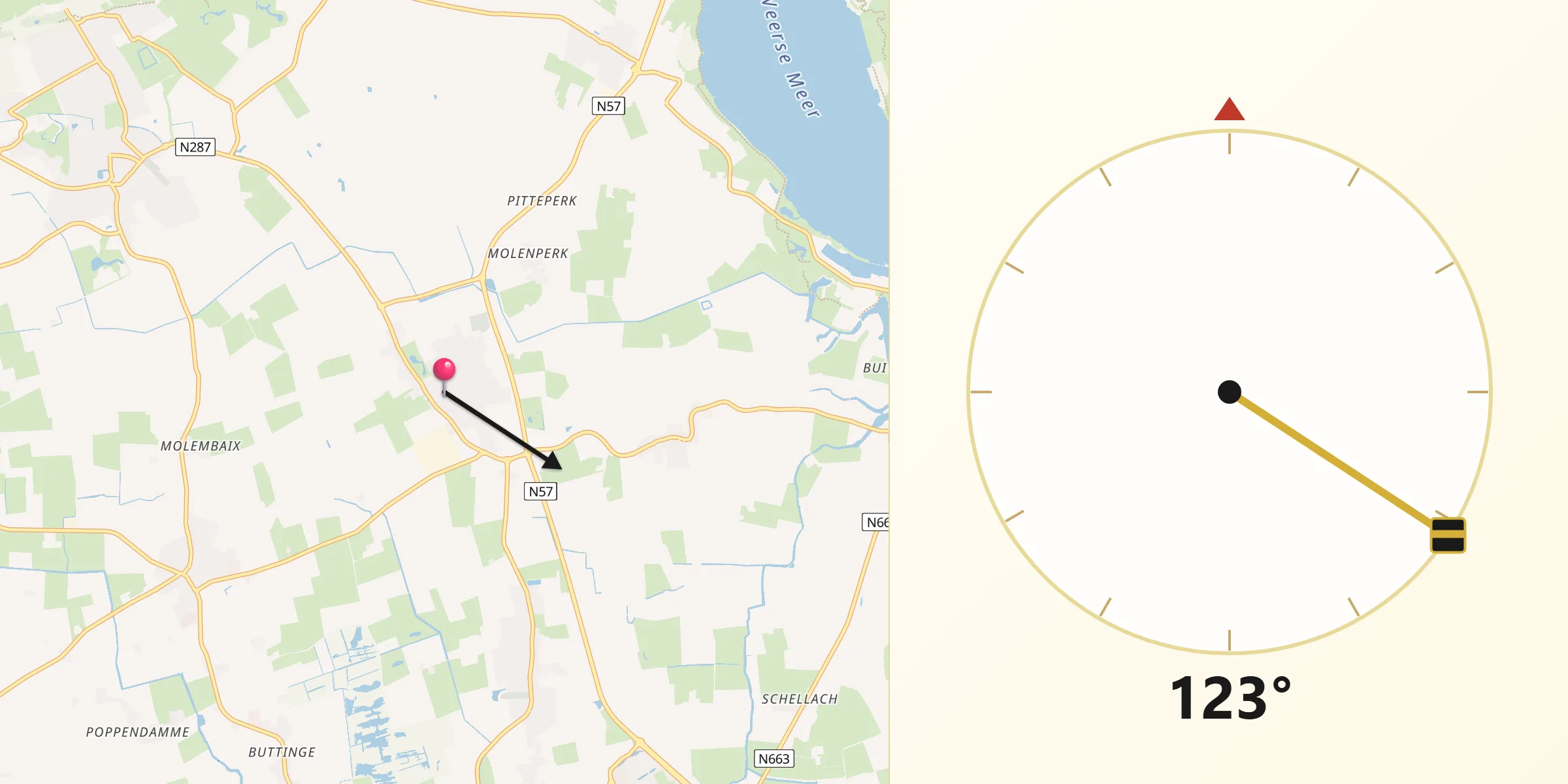 Qibla Richting vanaf Serooskerke