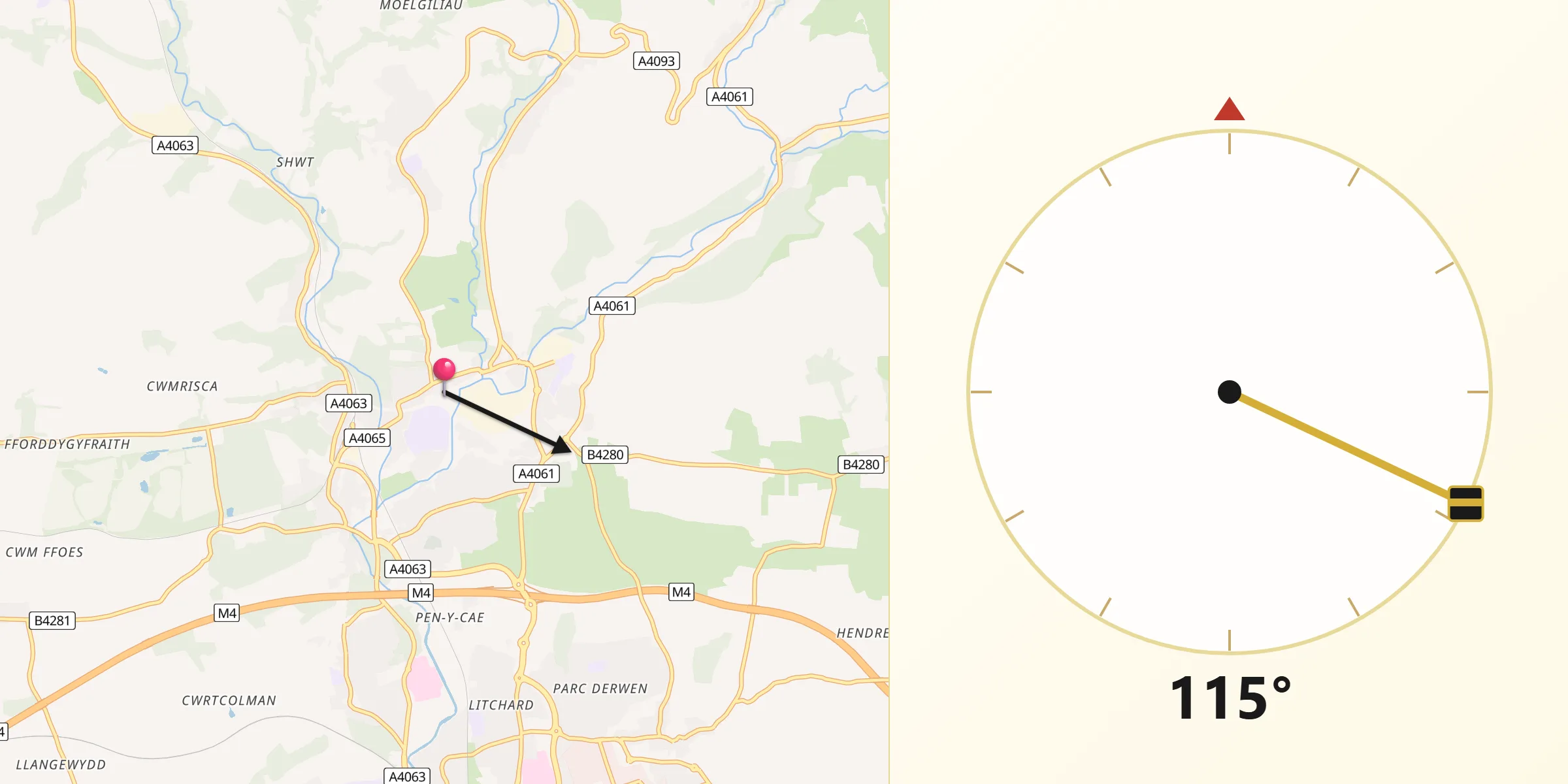 Qibla Direction from Bridgend county borough