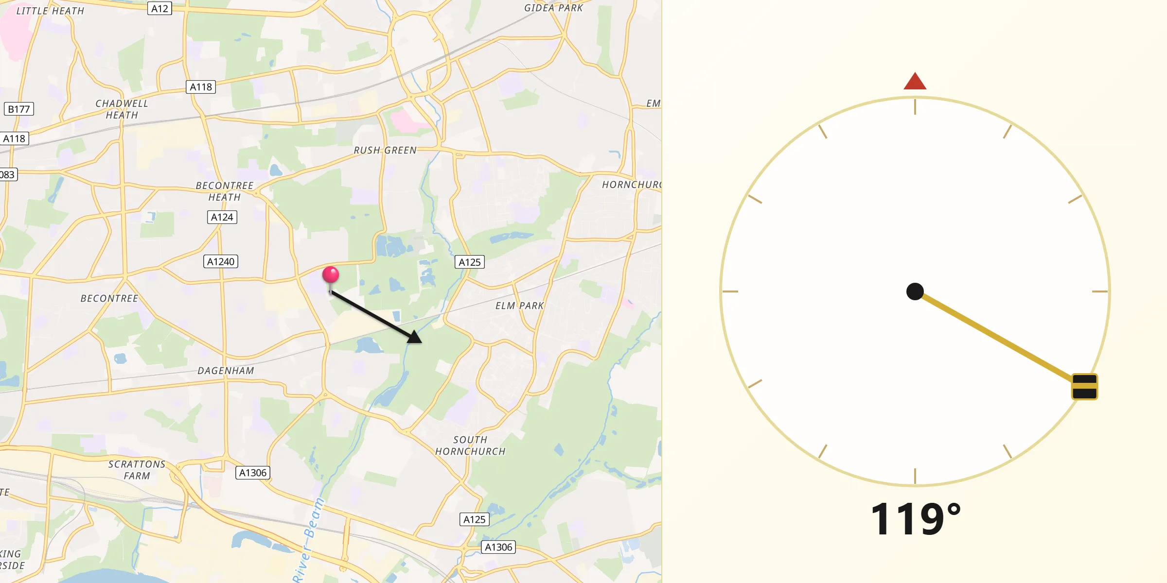 Direzione della Qibla da Dagenham