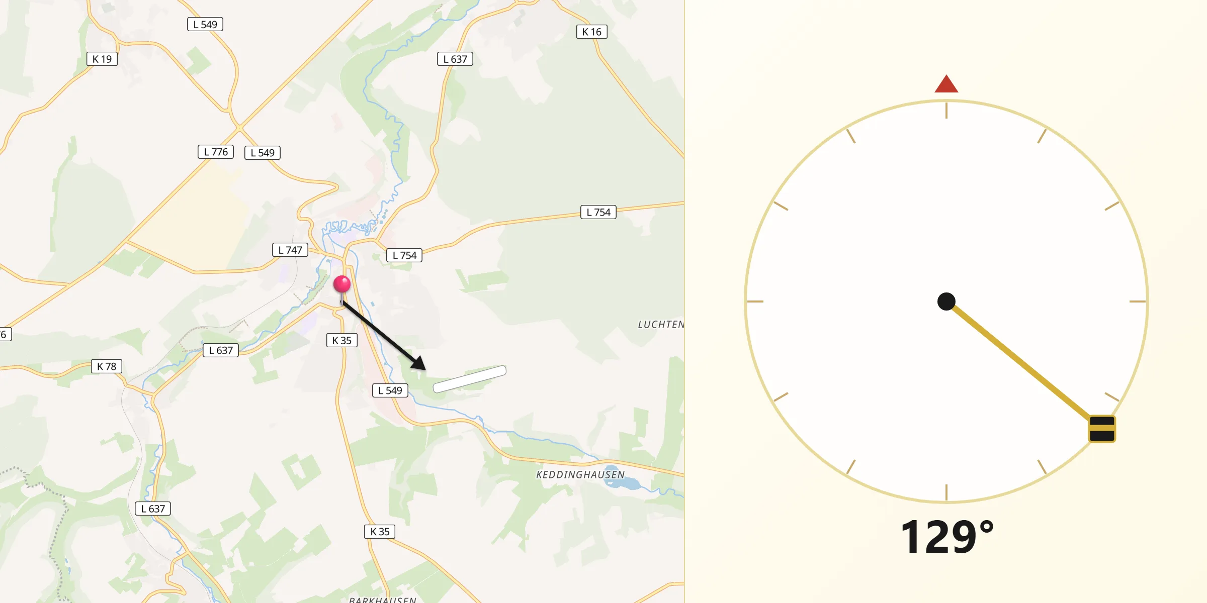 Qibla-Richtung von Büren