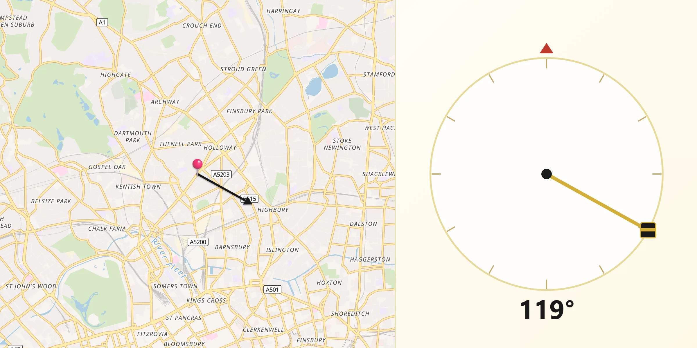 Qibla Direction from Holloway