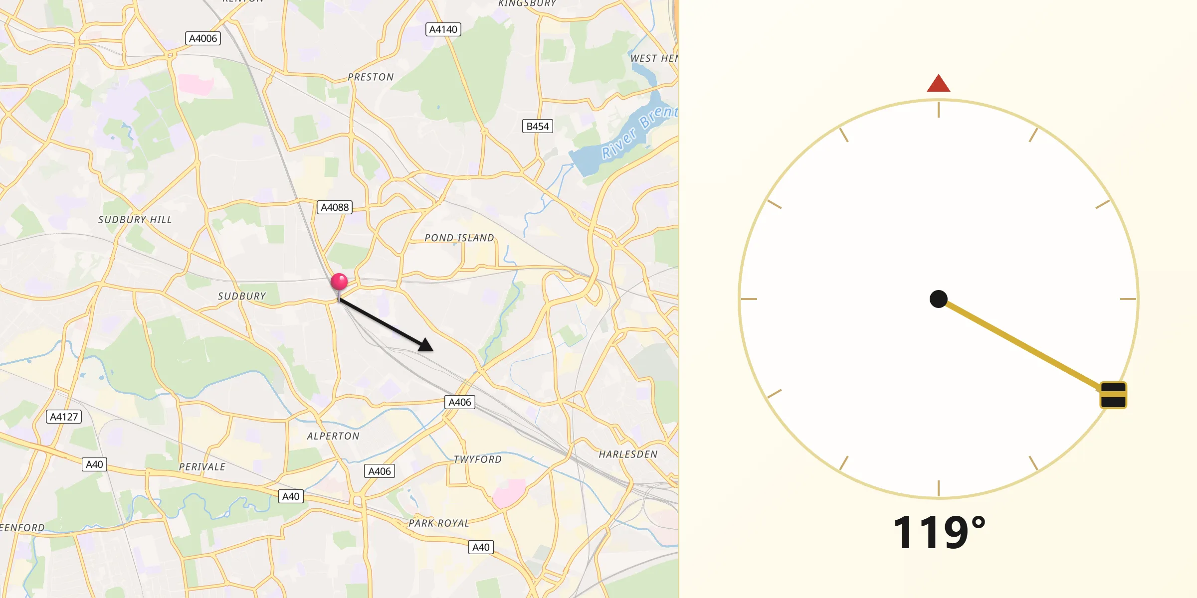 Qibla Direction from Wembley