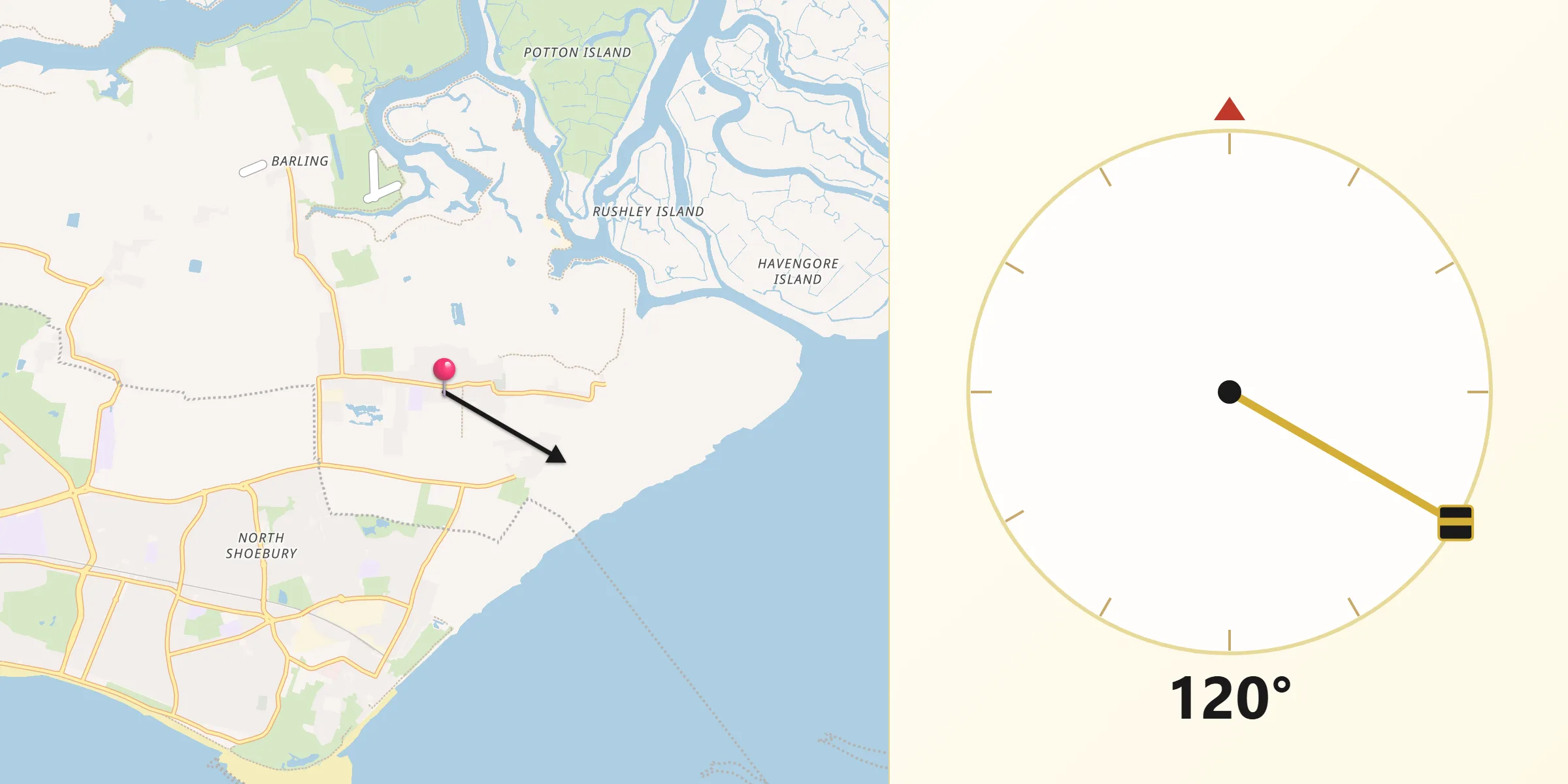 Qibla Direction from Great Wakering