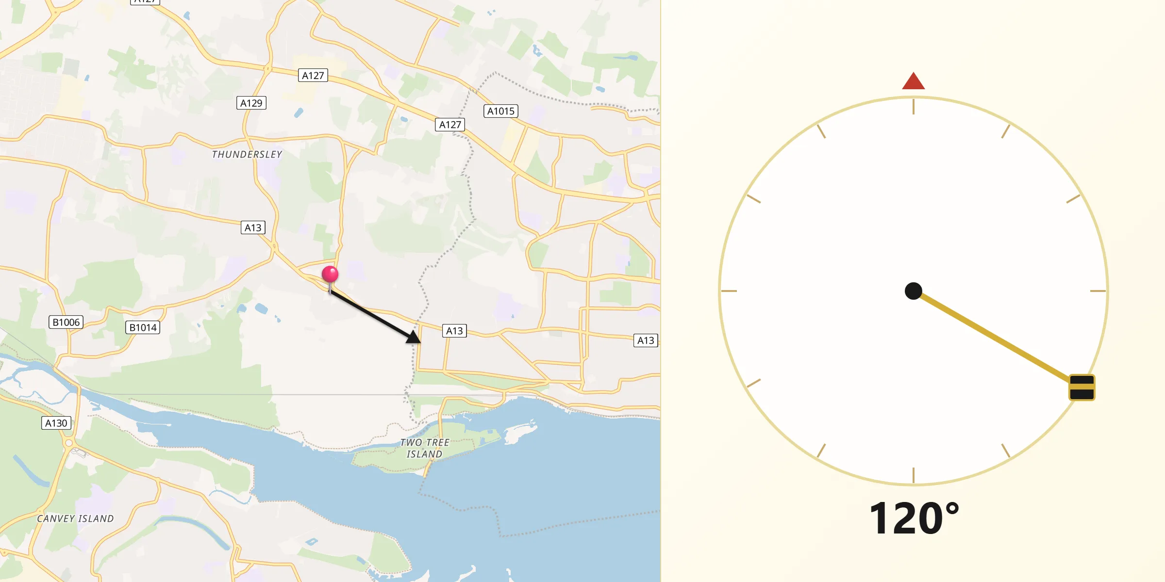 Qibla Direction from Hadleigh