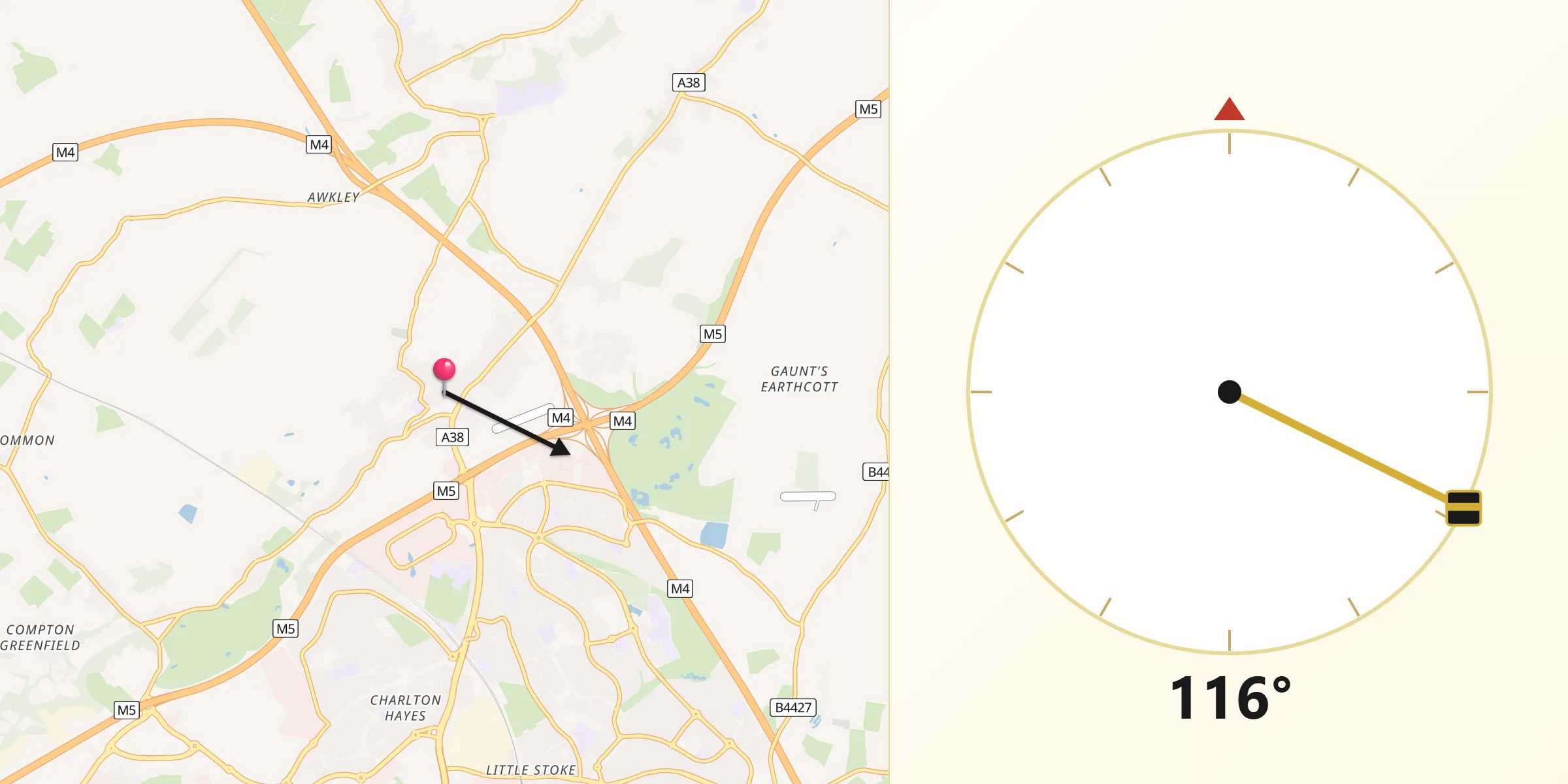 Qibla Direction from Almondsbury