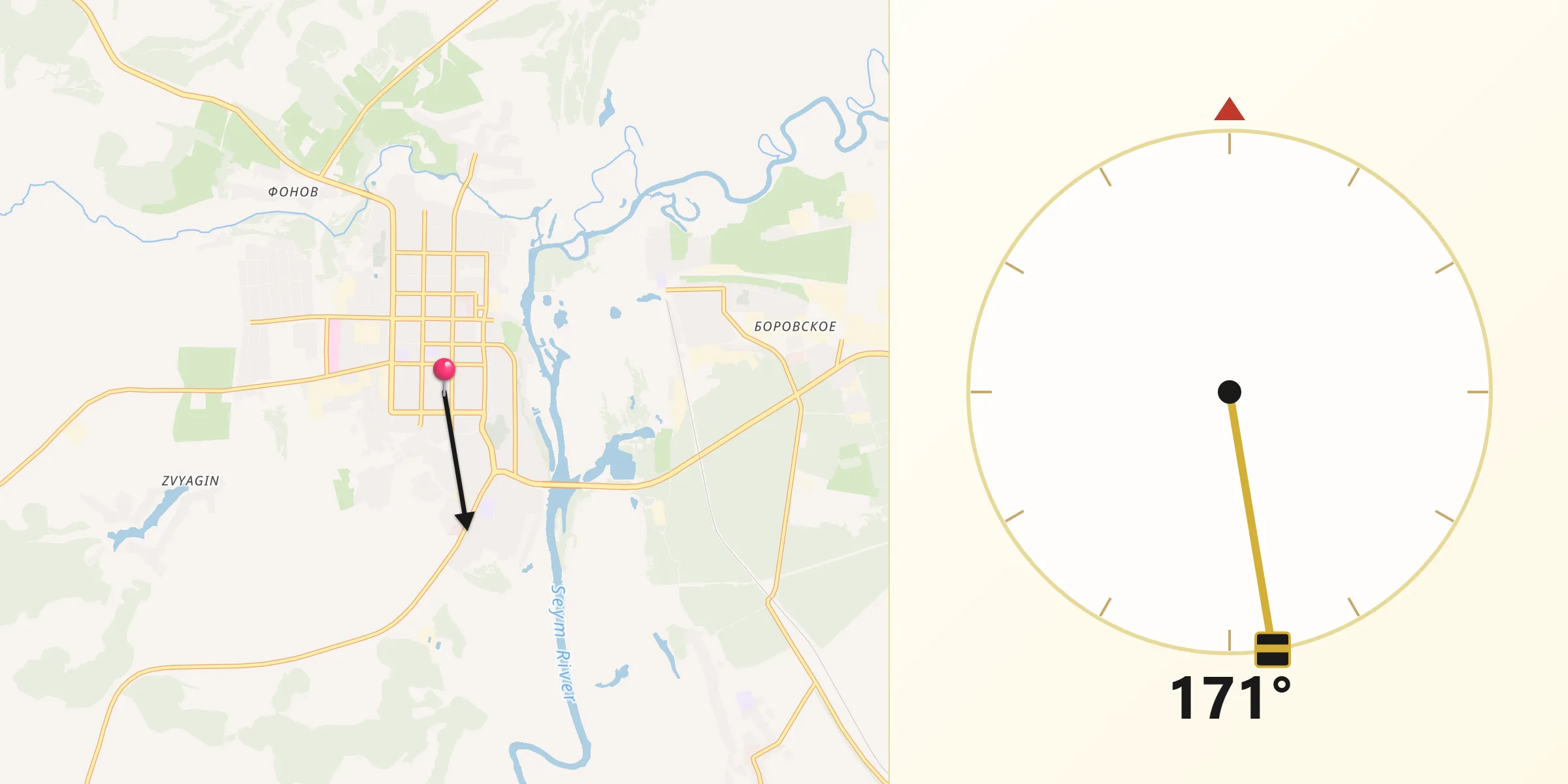 Направление Киблы из Рыльск