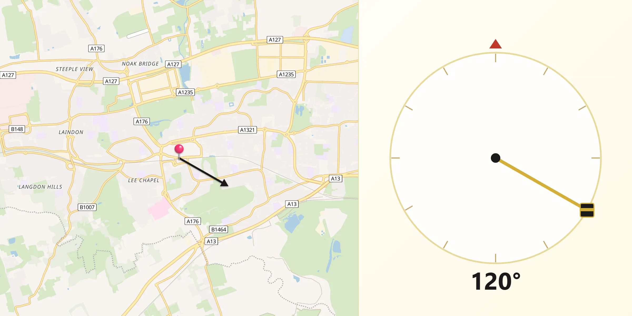 Direzione della Qibla da Basildon
