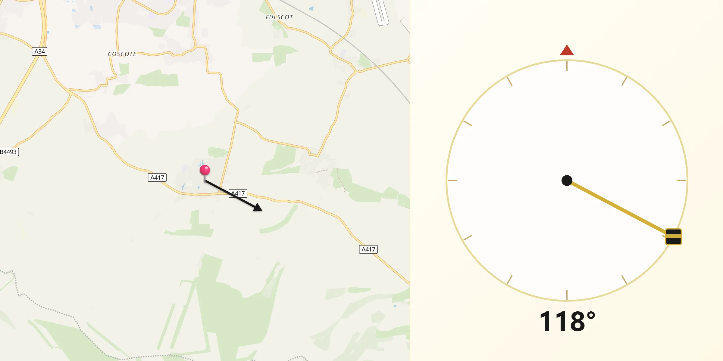 Qibla Direction from Blewbury