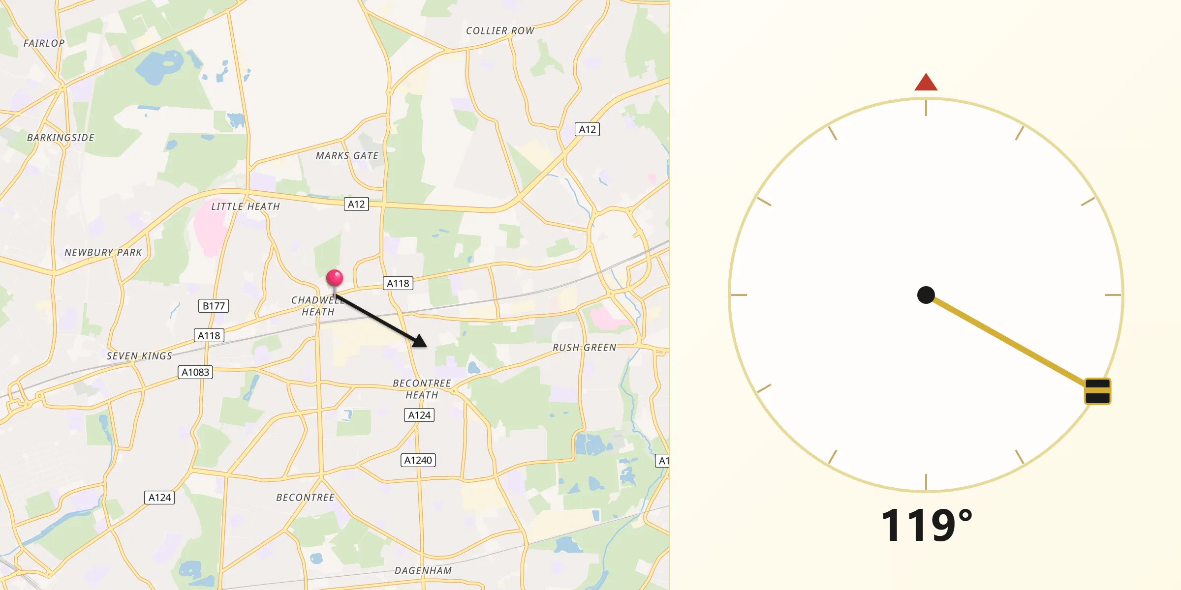 Qibla Direction from Chadwell Heath