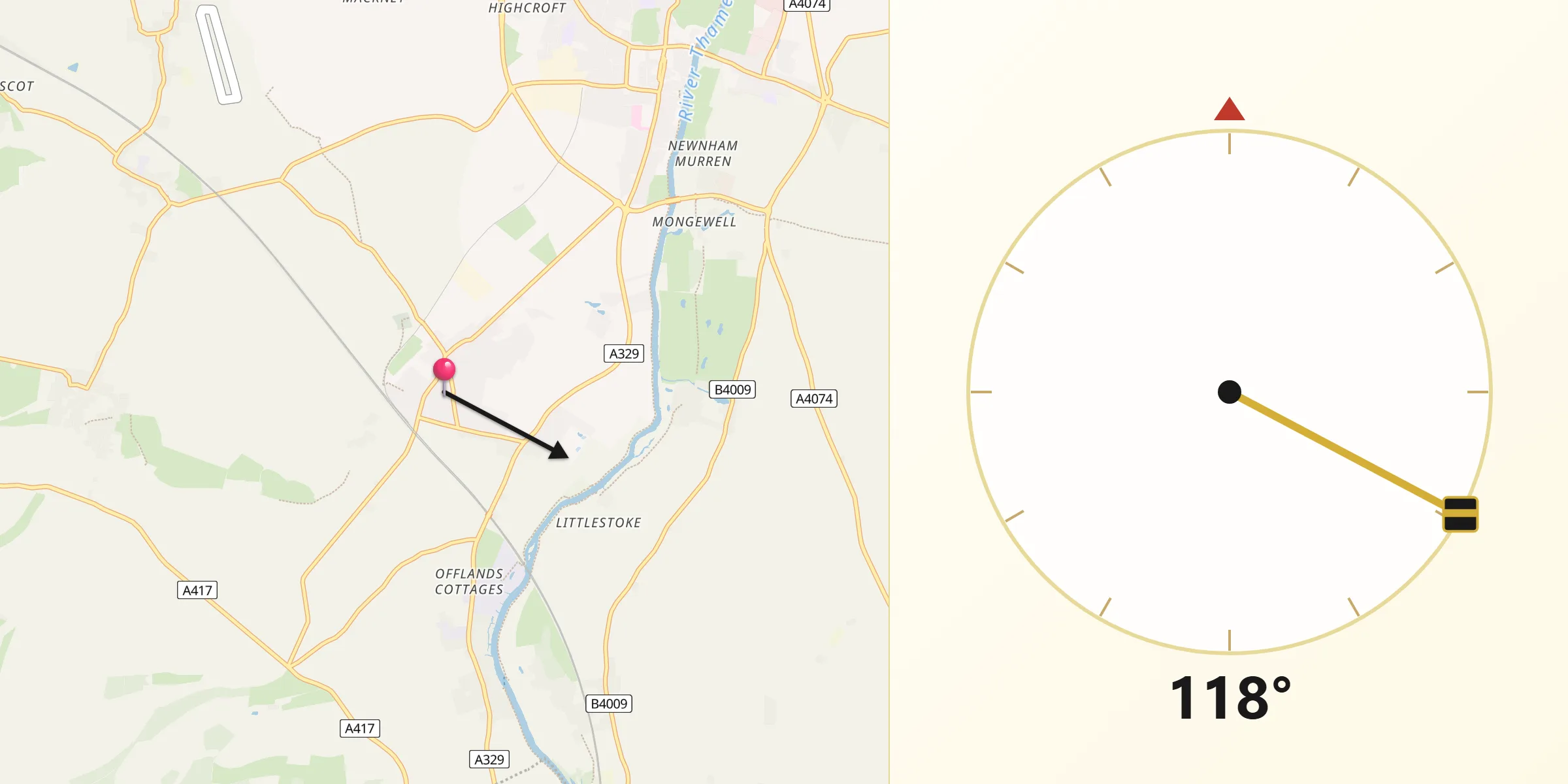 Qibla Direction from Cholsey