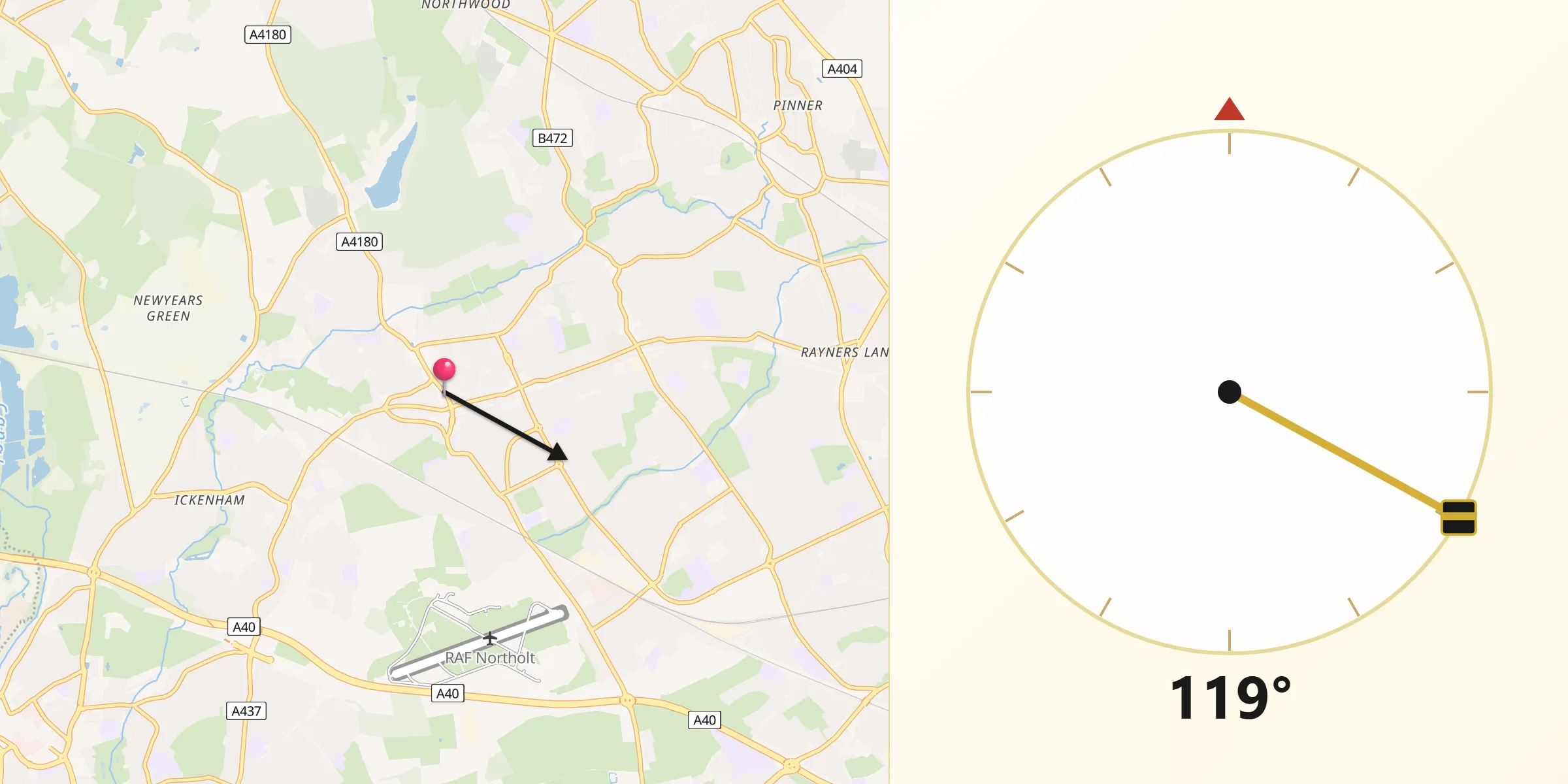 Qibla Direction from Ruislip