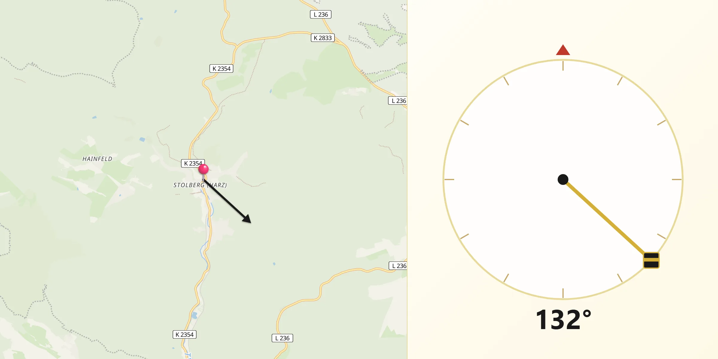 Qibla-Richtung von Stolberg, Rheinland