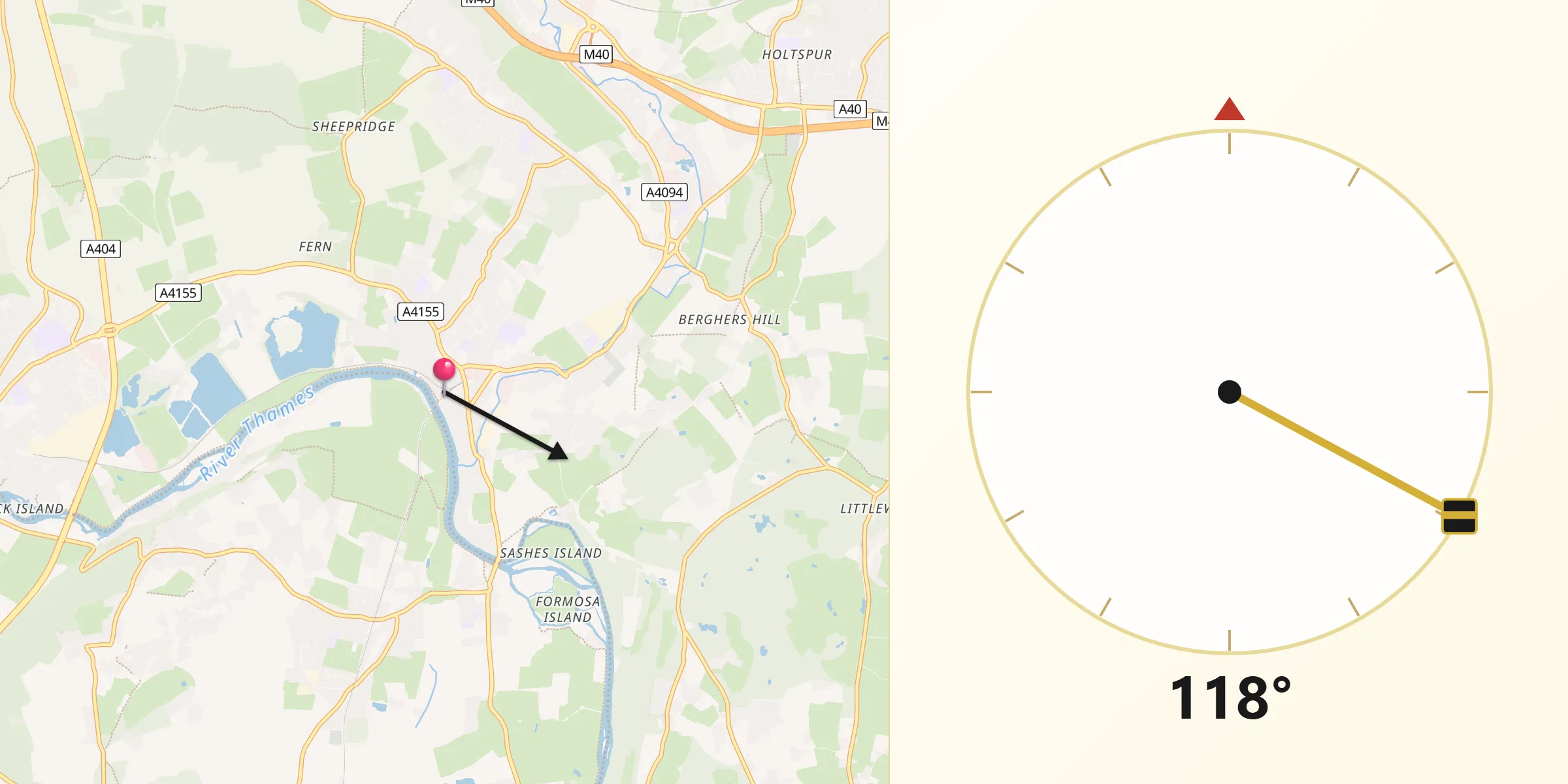 Qibla Direction from Bourne End