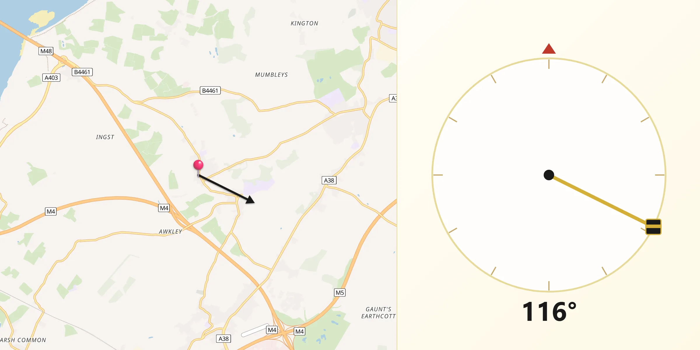 Qibla Direction from Olveston
