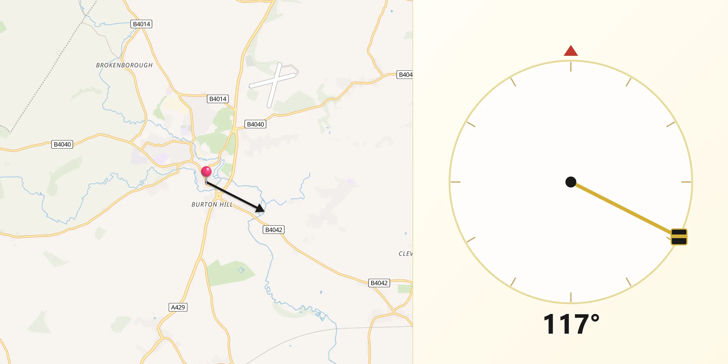 Qibla Direction from Malmesbury