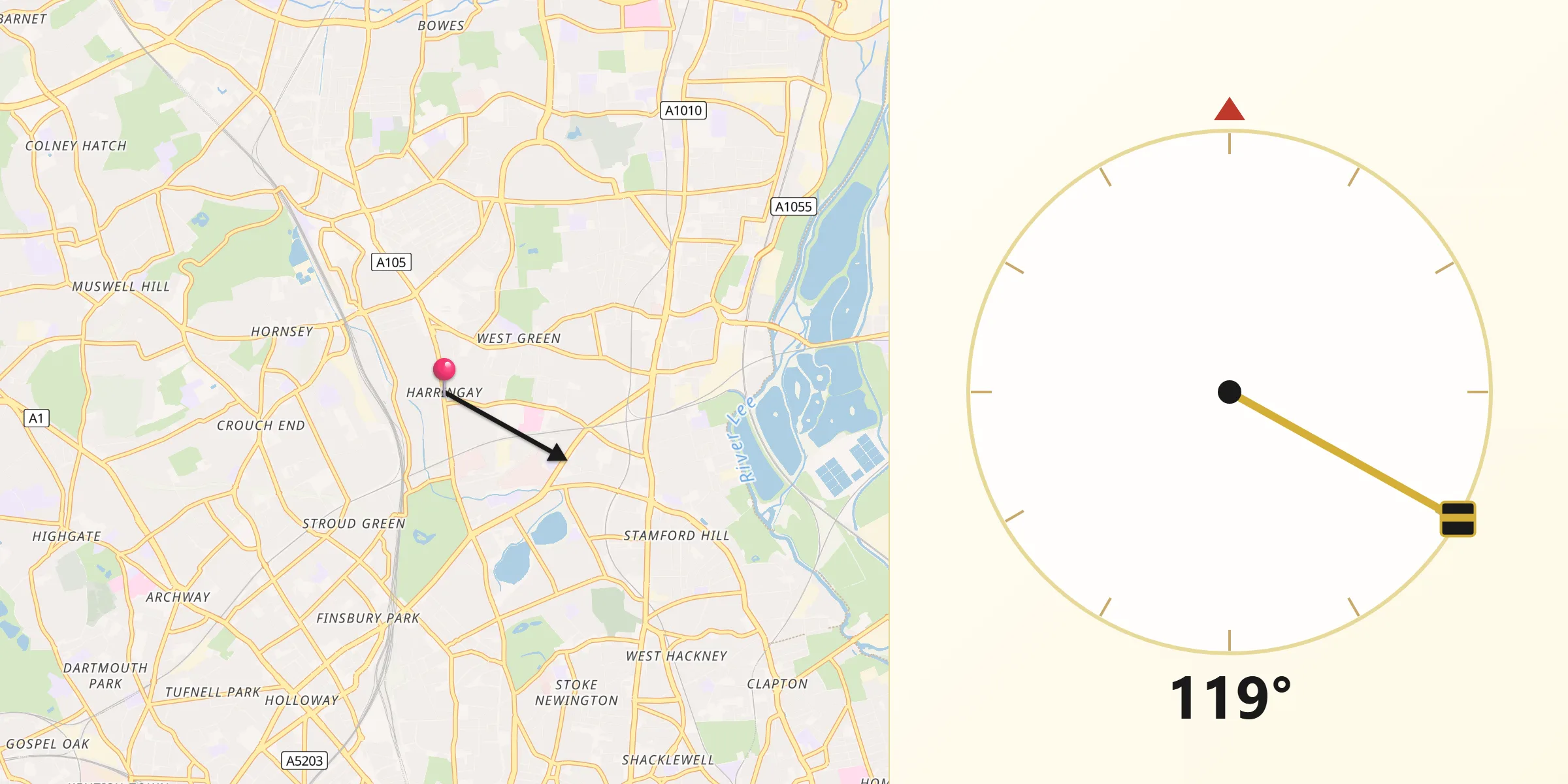 Qibla Direction from Harringay