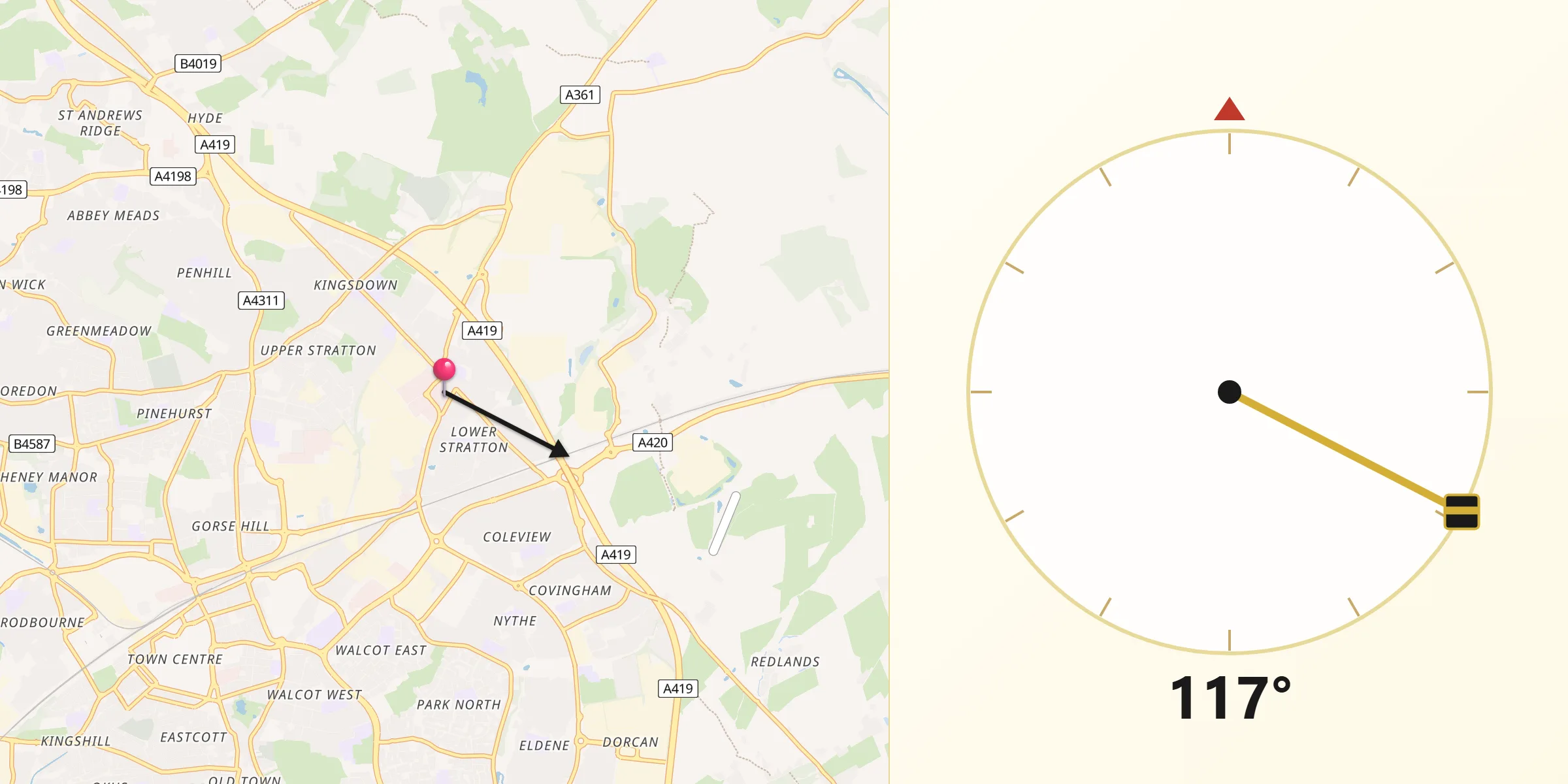 Qibla Direction from Borough of Swindon