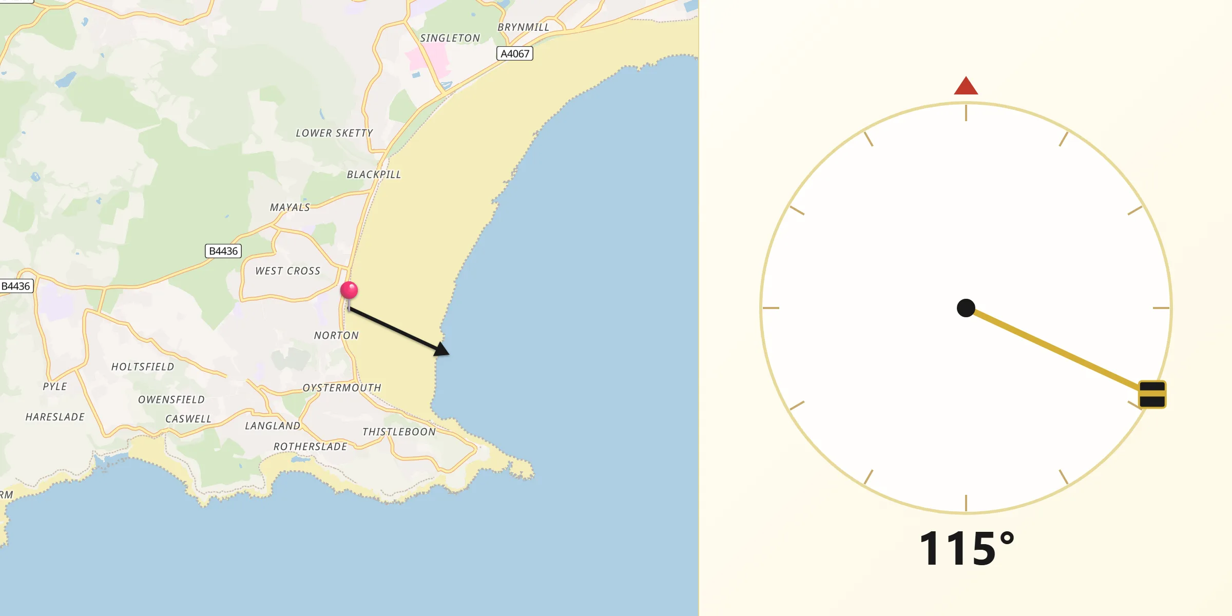 Qibla Direction from City and County of Swansea