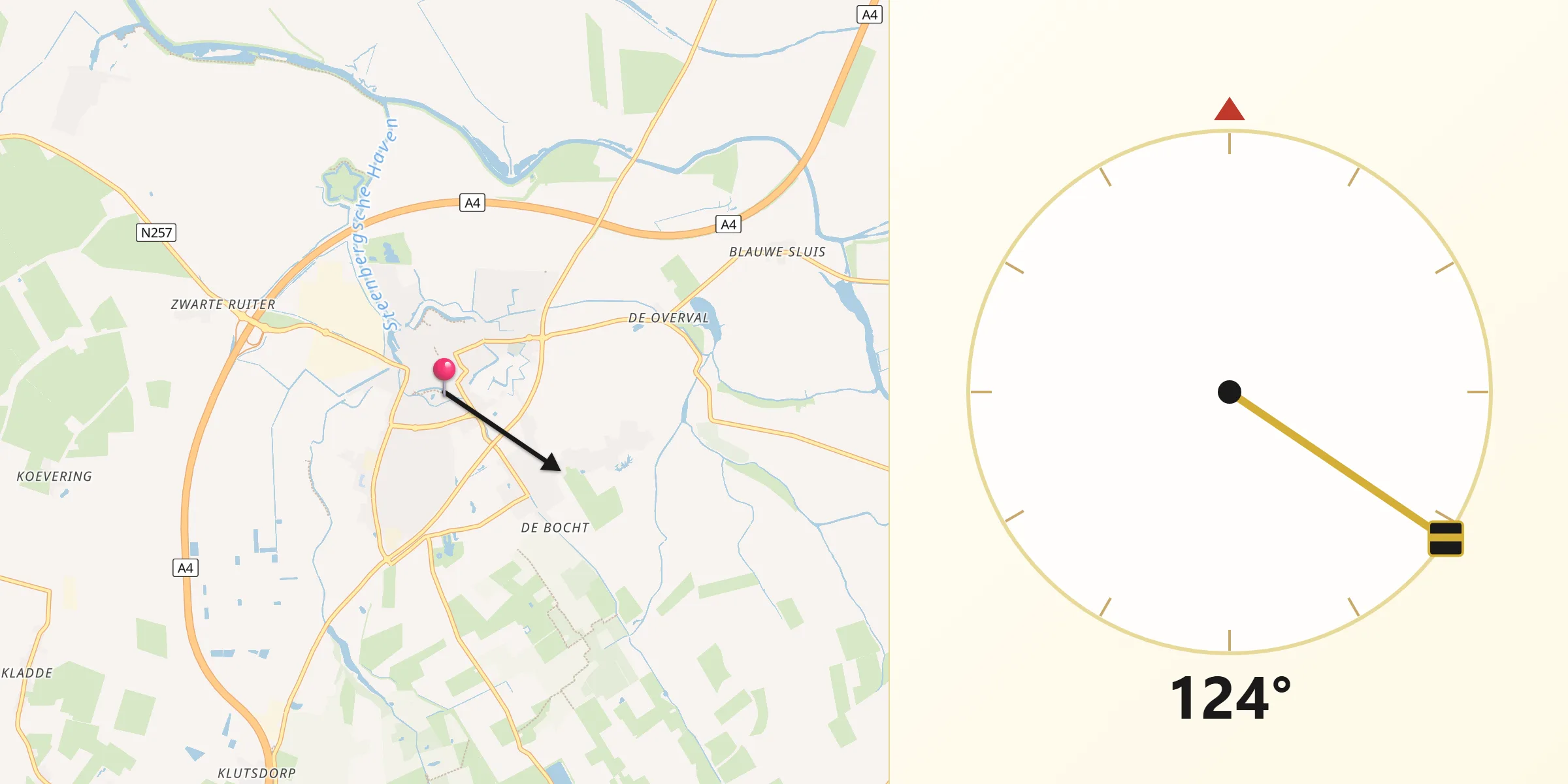 Qibla Richting vanaf Steenbergen
