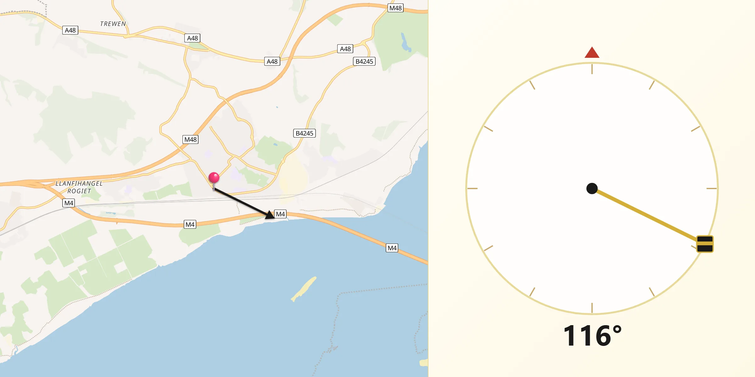 Qibla Direction from Caldicot