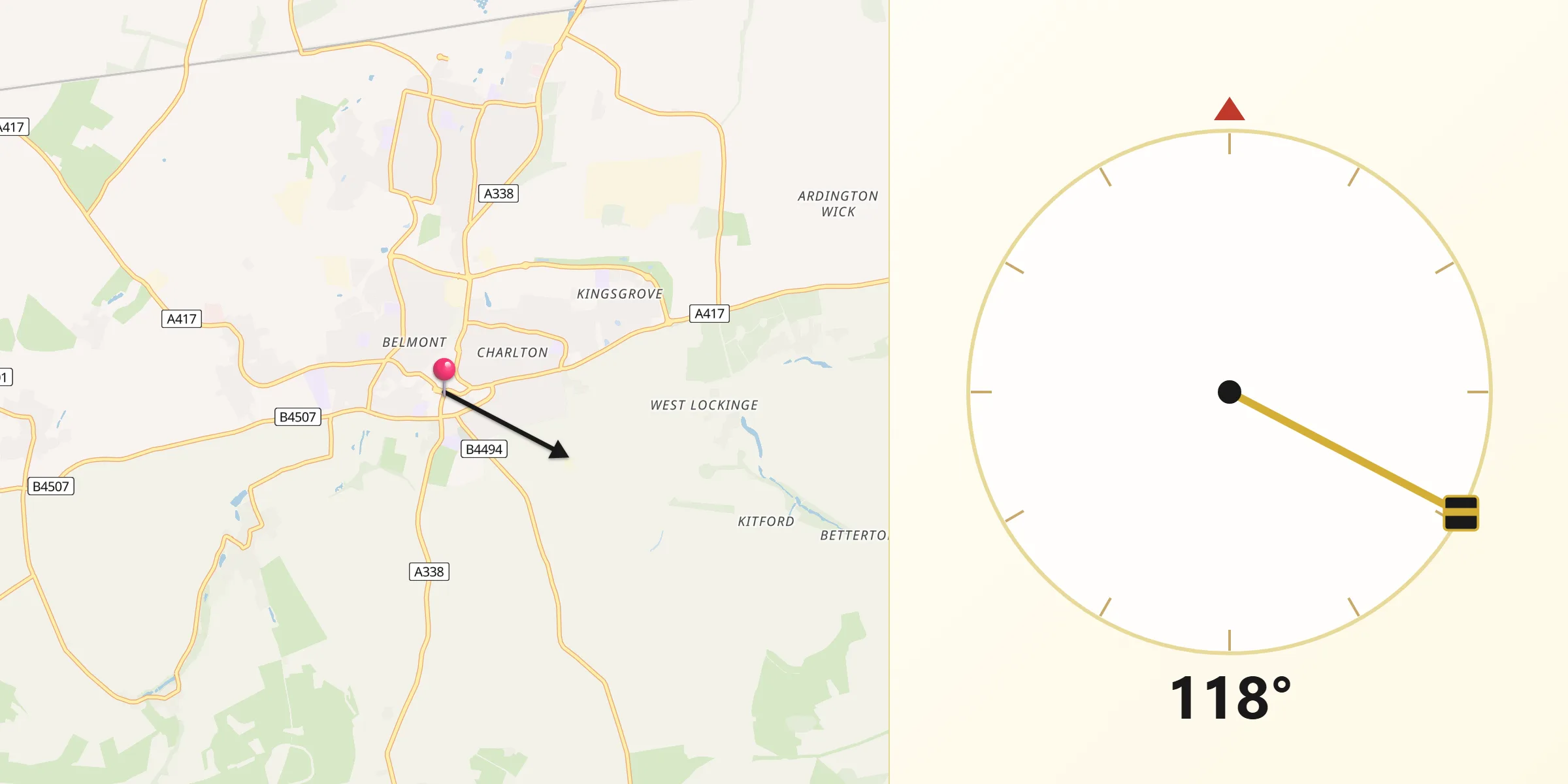Qibla Direction from Wantage