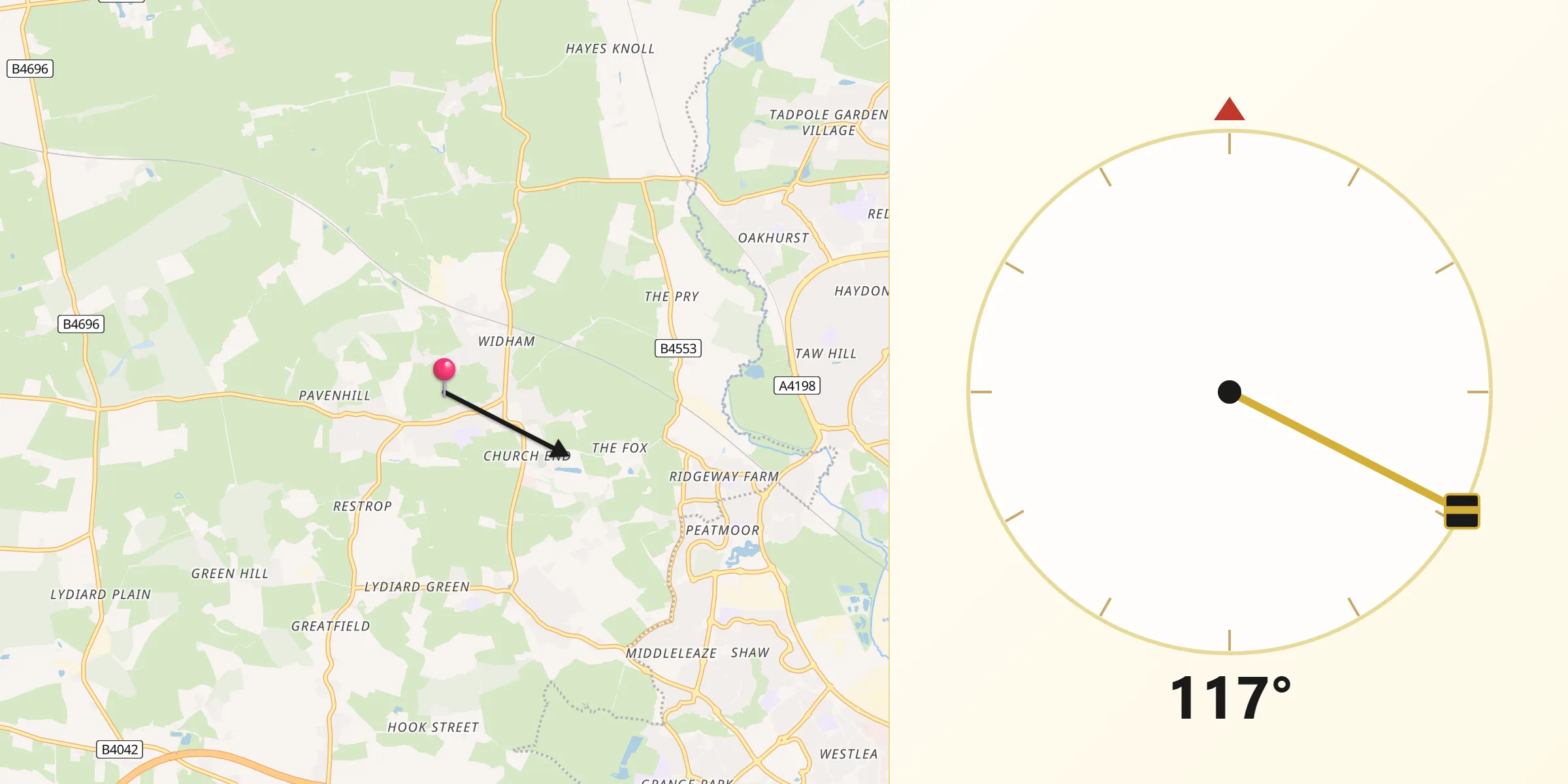 Qibla Direction from Purton
