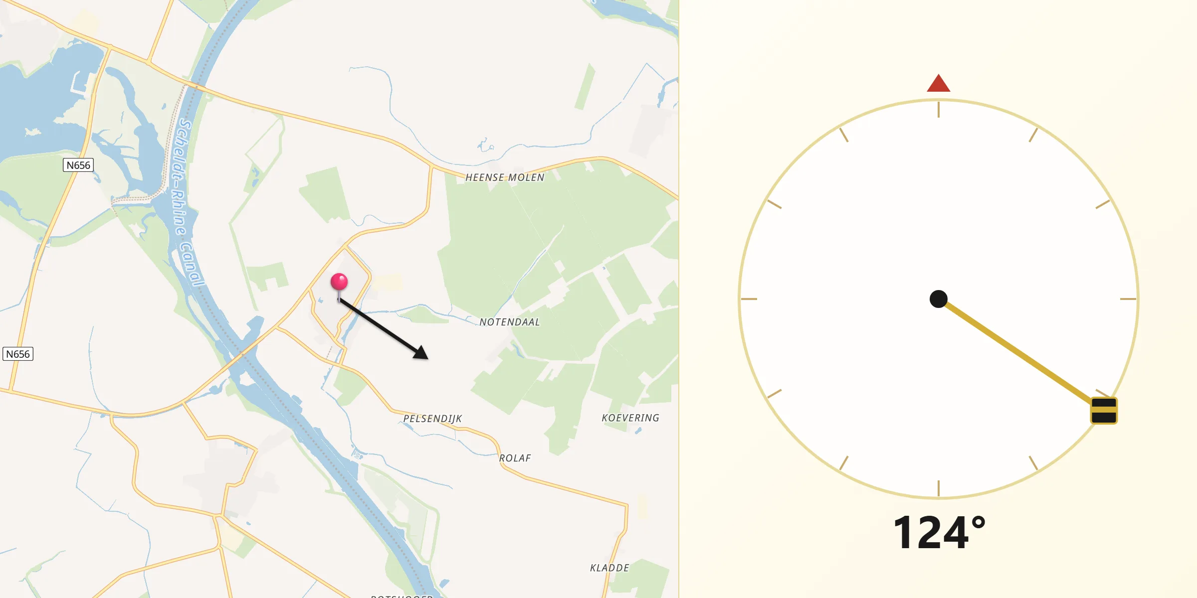 Qibla Richting vanaf Nieuw-Vossemeer