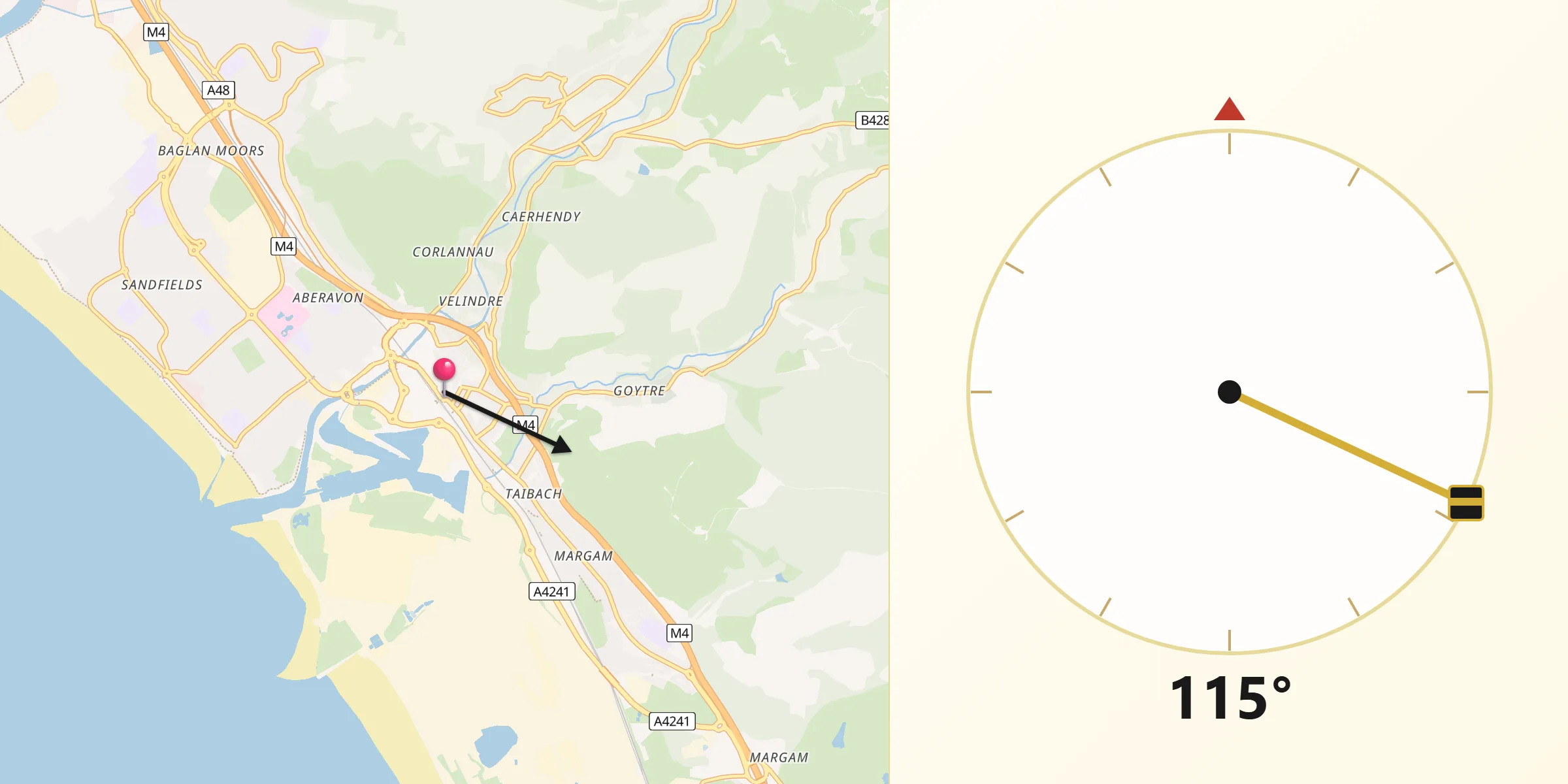 Qibla Direction from Port Talbot