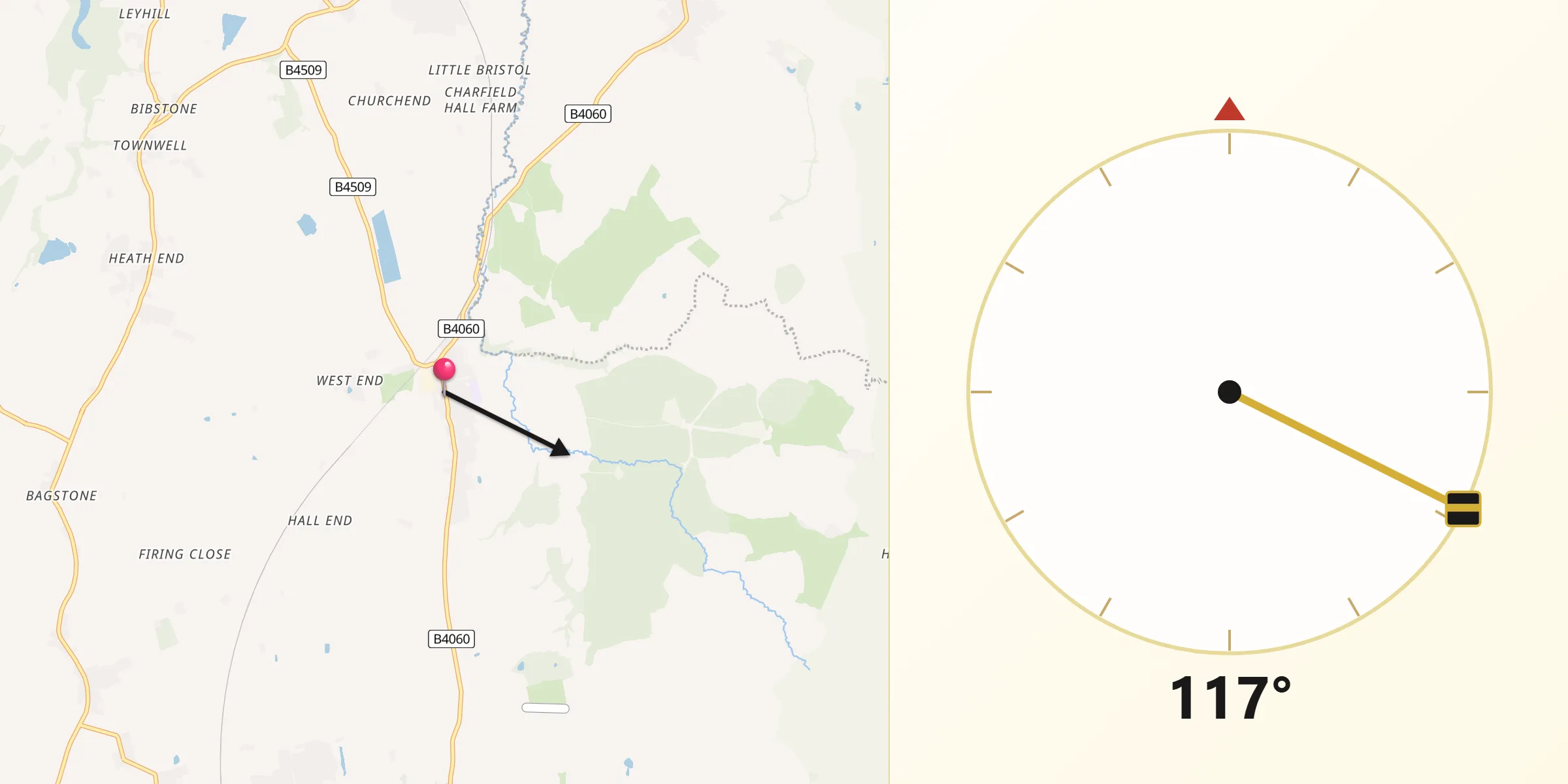 Qibla Direction from Wickwar