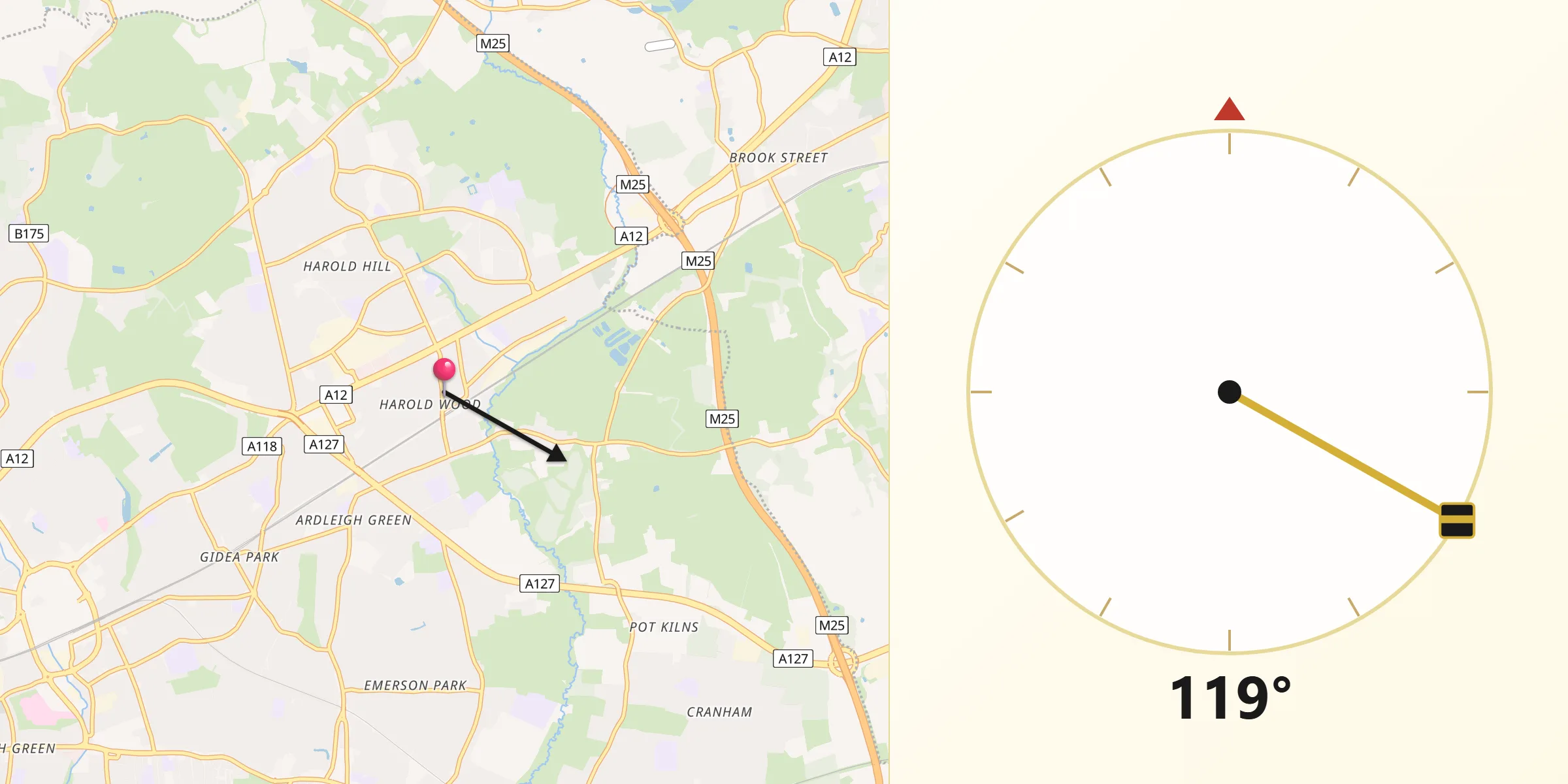 Qibla Direction from Harold Wood